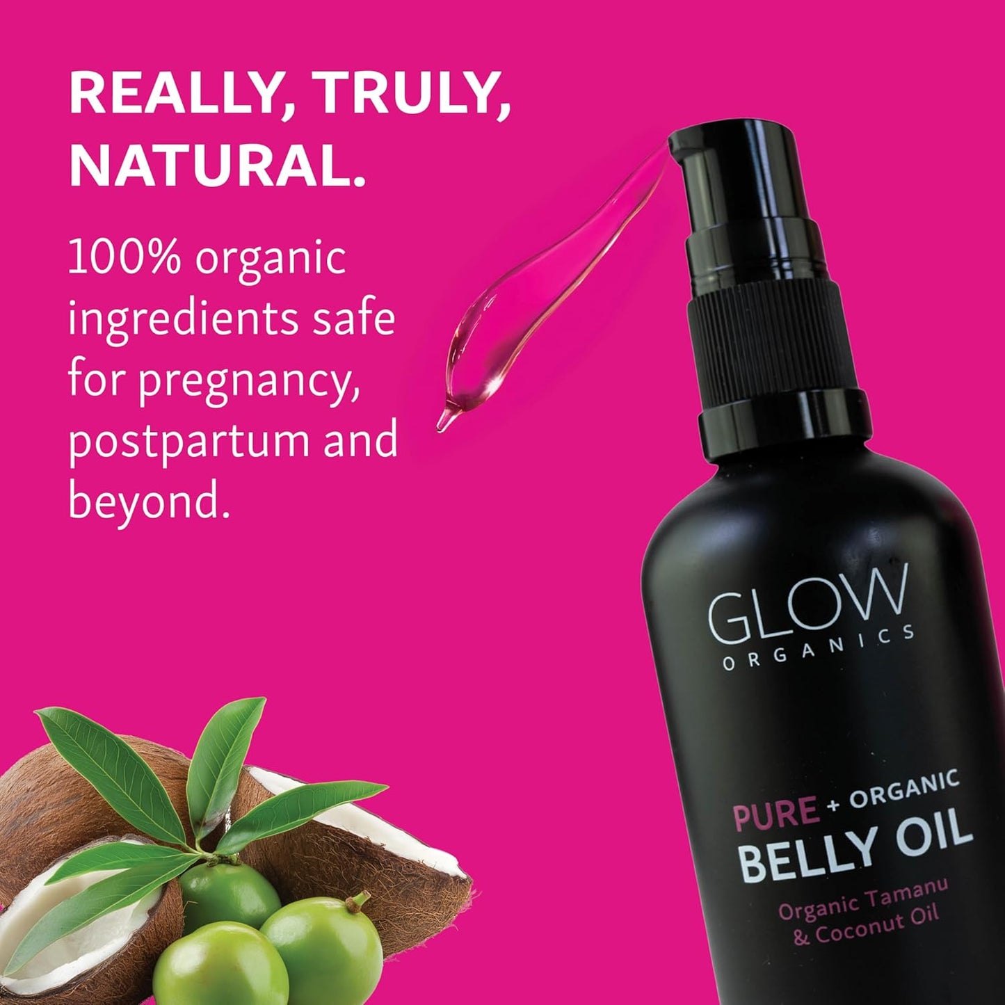 Glow Organics Belly Oil - Organic Pregnancy Skincare for Stretch Marks & Scars | Fast-Absorbing 95ml