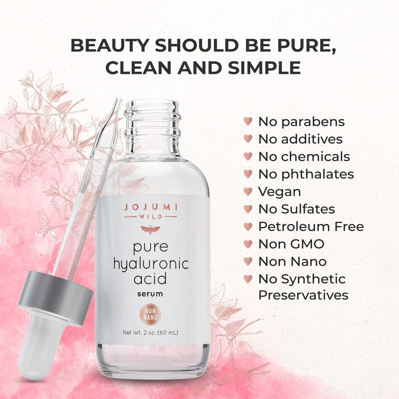 Jojumi Wild 2 oz. Pure Hyaluronic Acid Serum for Skin, Face and Under Eye - Best Hydrating Facial Serum for Microneedling Anti-Aging and Skin Care to Reduce Wrinkles and Fine Lines