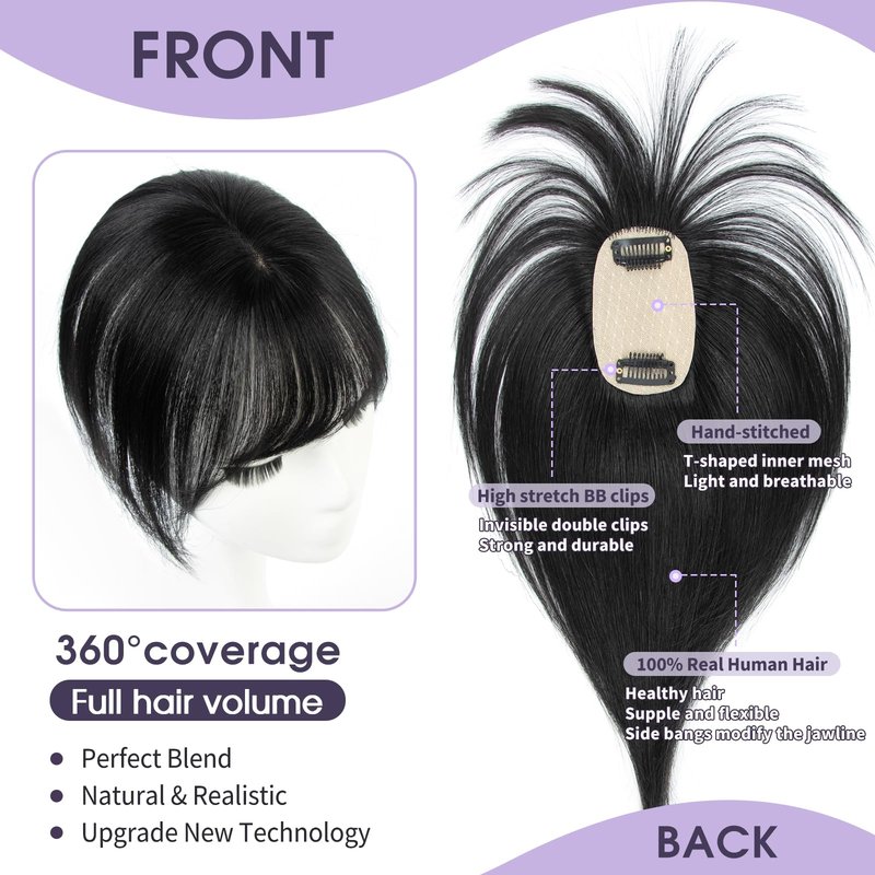 EonLuxe Real Human Hair Topper for Women with Thinning Hair 100% Real Remy Hair Topper for Women, Clip In Hairpiece for Thinning Hairpiece for White HairRoots Cover(8inch, Jet Black)