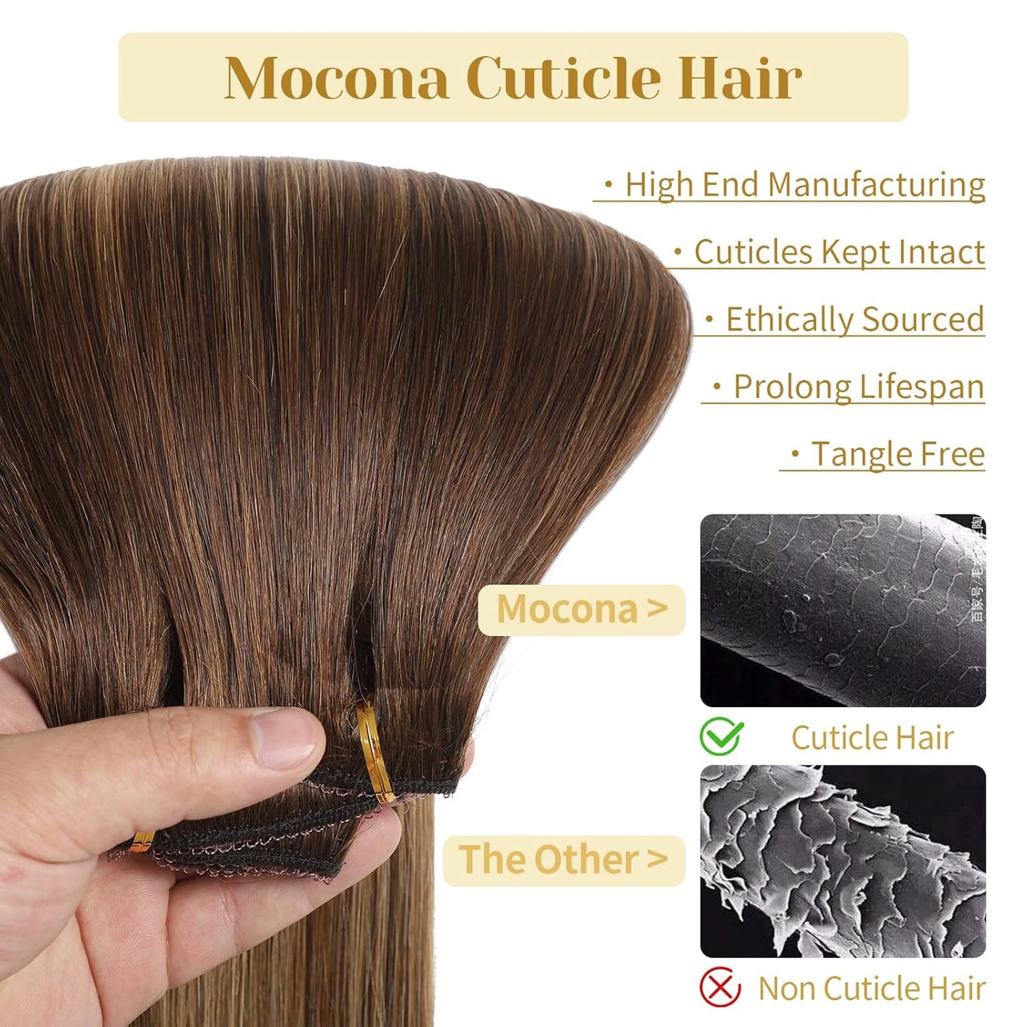 Real Human Hair Clip-In Extensions - Ombre Chocolate Brown to Caramel Blonde | 14 Inch, 7pcs, 70g