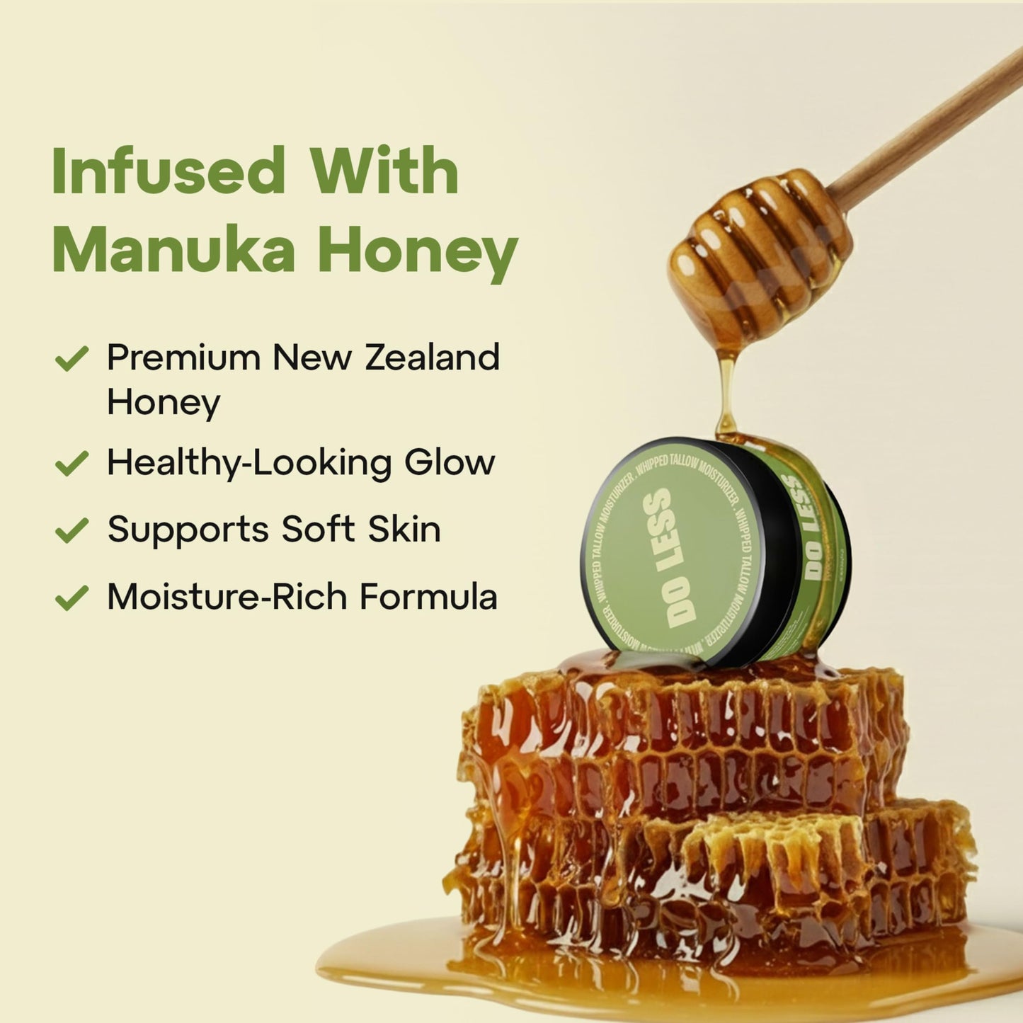 Do Less Whipped Beef Tallow Moisturizer for Skin, Face & Body, Deep Hydration for Dry Sensitive Skin with Grass-Fed Tallow, Manuka Honey & Jojoba Oil, 4oz