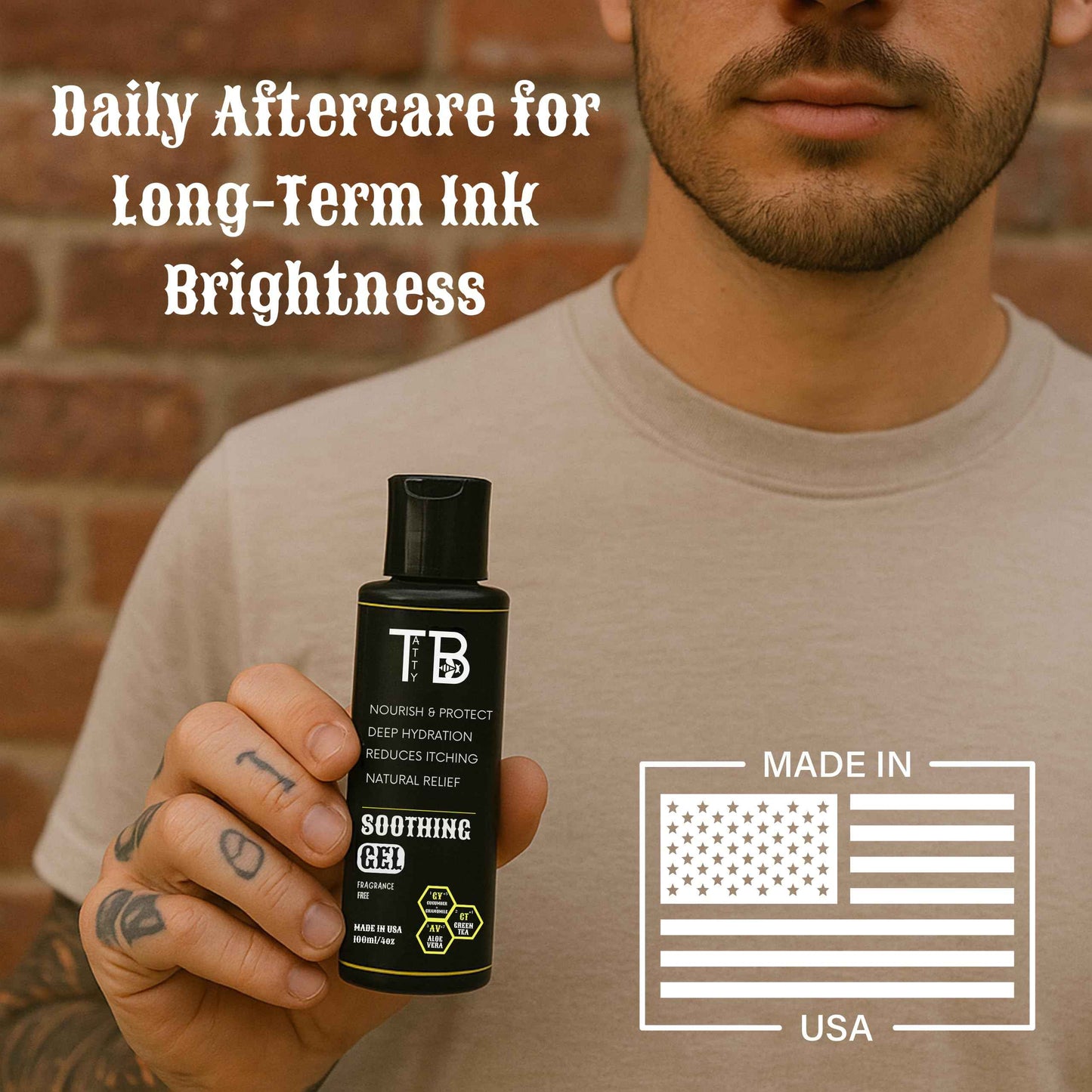 TattyBee Tattoo Soothing Gel & Moisturizer – Calming Aftercare for New Tattoos – Aloe, Green Tea, Chamomile & Cucumber – Fast-Absorbing, Fragrance-Free Hydration – 4oz