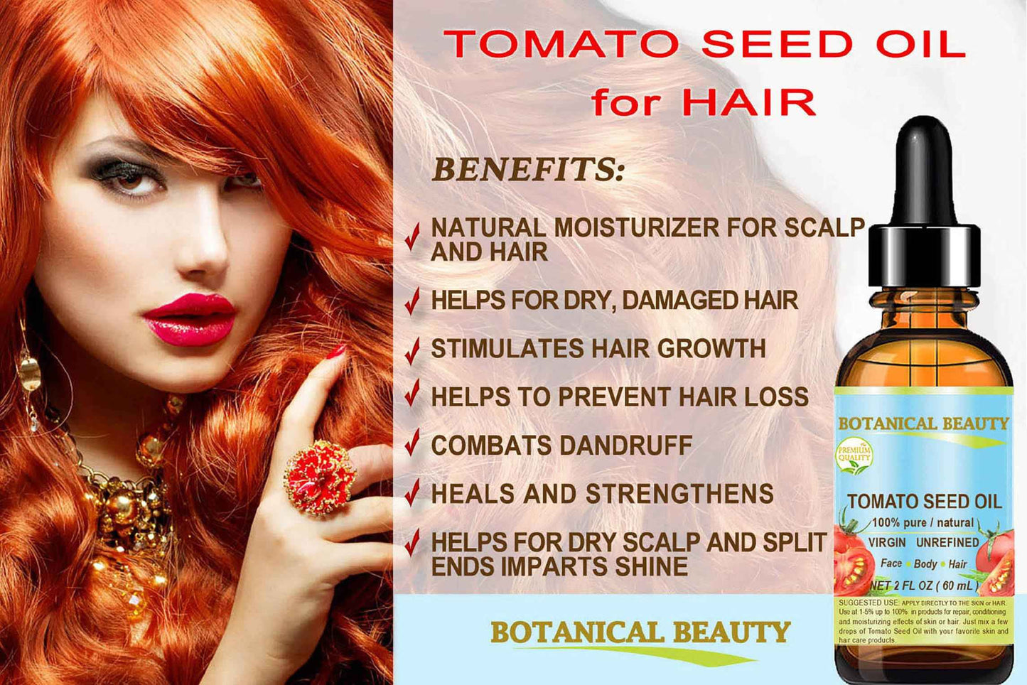 Botanical Beauty TOMATO SEED OIL 100% Pure Natural Virgin Unrefined Cold-pressed Carrier Oil for Face, Skin, Body, Hair, Lip, Nails. Rich in Vitamin E, Lycopene (1 Fl Oz)