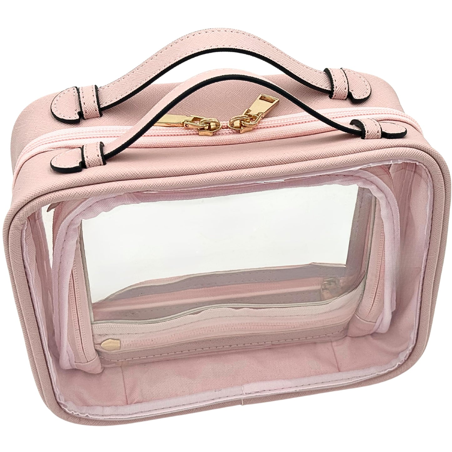 JAZD Clear Makeup Bag Toiletry Bag for Women Cosmetic Case Large Capacity Travel Make Up Bag Organizer Transparent Storage Compartment TSA Approved (PINK)