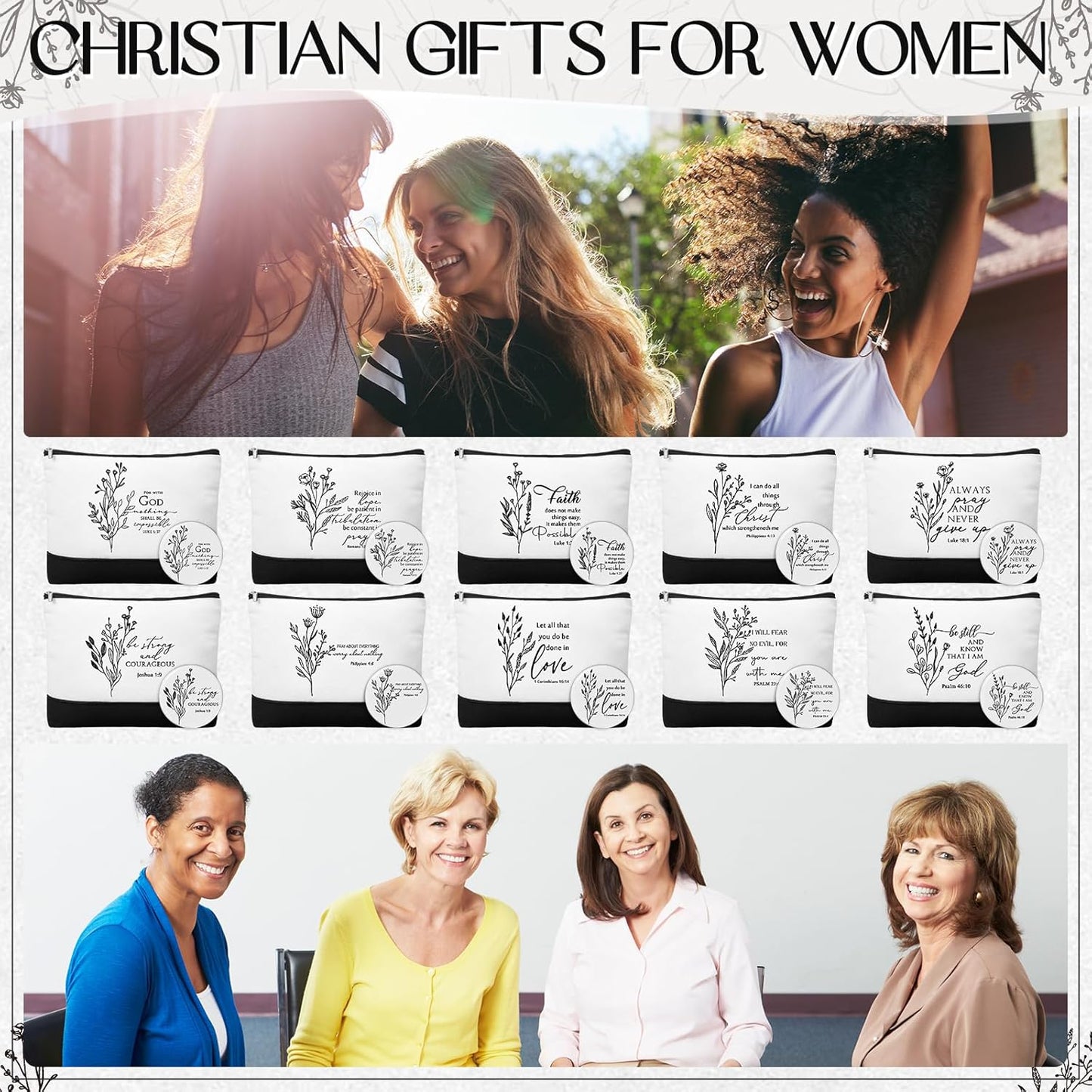 Christian Gifts for Women - 20 Inspirational Canvas Makeup Bags & Mini Bible Verse Mirrors | Bulk Set for Church, Mom, Pastor, Sunday School