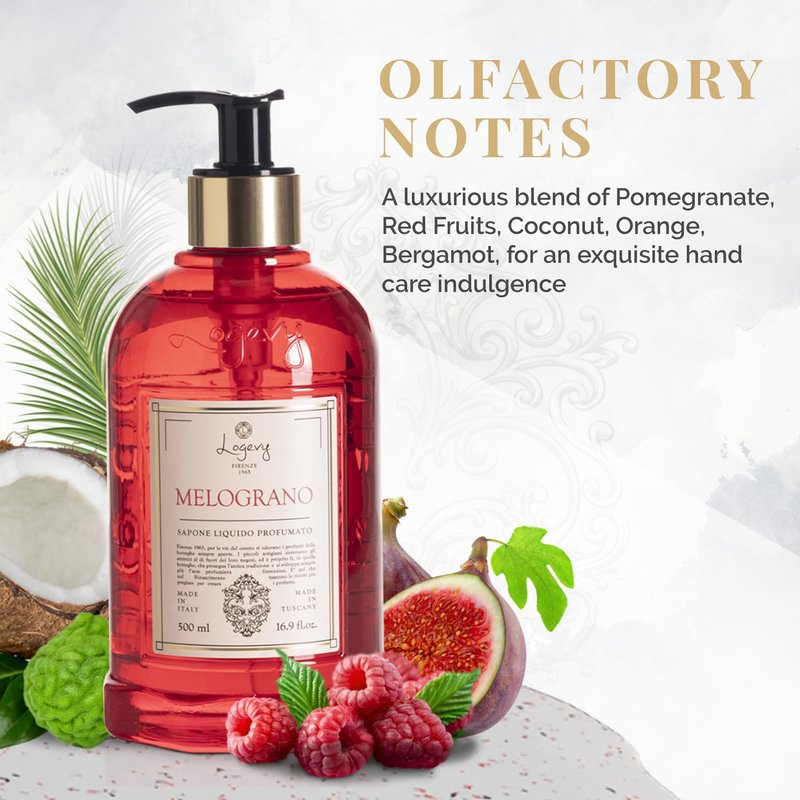 Logevy Melograno Liquid Hand Soap – Invigorating Fragrance Made from the Best Skin-Friendly Ingredients Rich in Nutritional Properties for Hydrating and Soothing Action – 500ml