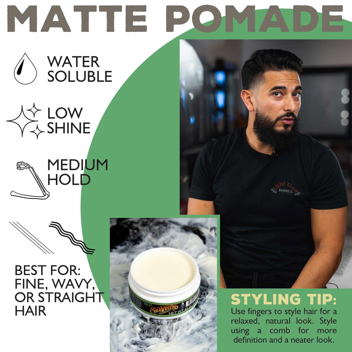 Suavecito Pomade Matte (No Shine) Formula 2.3 oz, 1 Pack - Medium Hold Hair Pomade For Men - Matte Hair Paste For Natural Texture Hairstyles