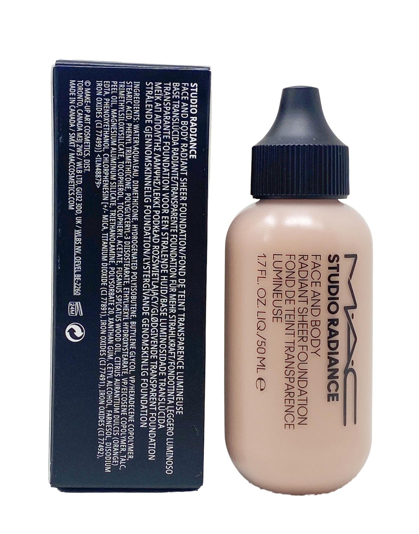 M.A.C Studio Radiance Face and Body Radiant Sheer Foundation - W4 (Rosy beige with rosy undertone for medium skin) 1.7 Fl Oz / 50 mL