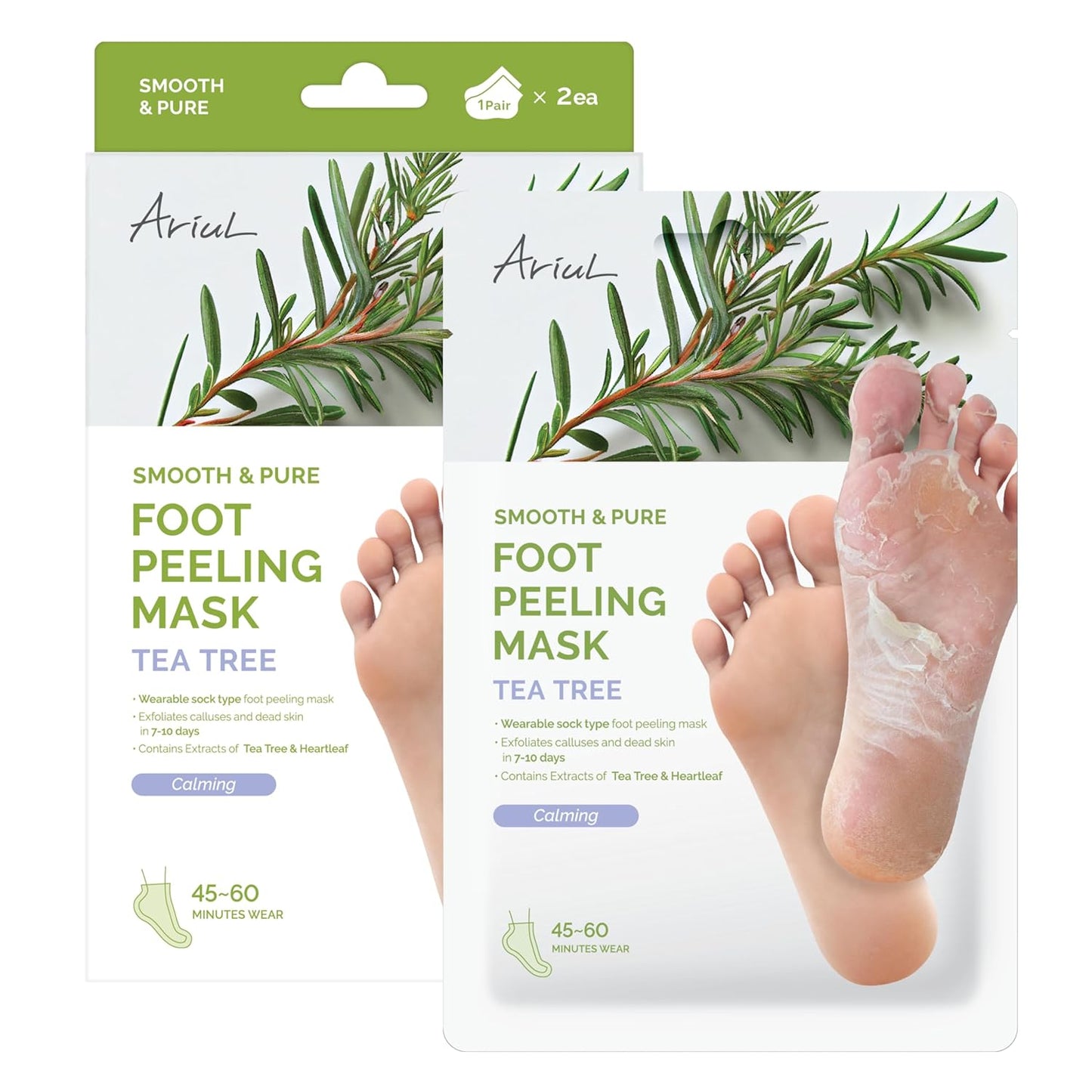 Ariul Foot Peel Mask | Calming Exfoliating Socks for Sensitive Skin - 2 Pairs (Tea Tree)