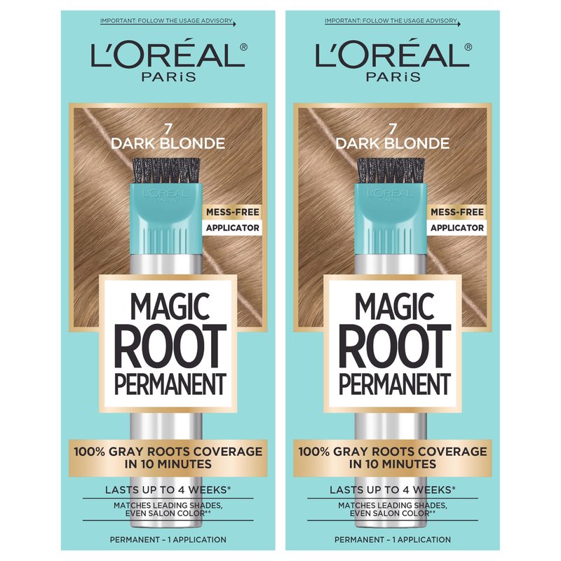 L'Oreal Paris Magic Root Permanent Hair Color Kit, 100% Gray Hair Coverage In Just 10 Minutes, Precision Brush Applicator for Seamless Application, 7 Dark Blonde (2 Count)