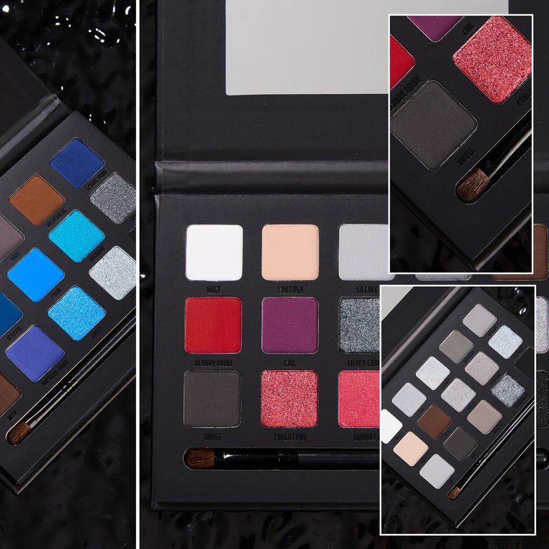 VANERIA Black Smoky Eyeshadow Palette,15 Colors Goth Makeup,Silver Grey Eyeshadow,High Pigment,Long Wear,Cool Toned Eyeshadow Palette,Waterproof,Intense Color(Gothic Black)