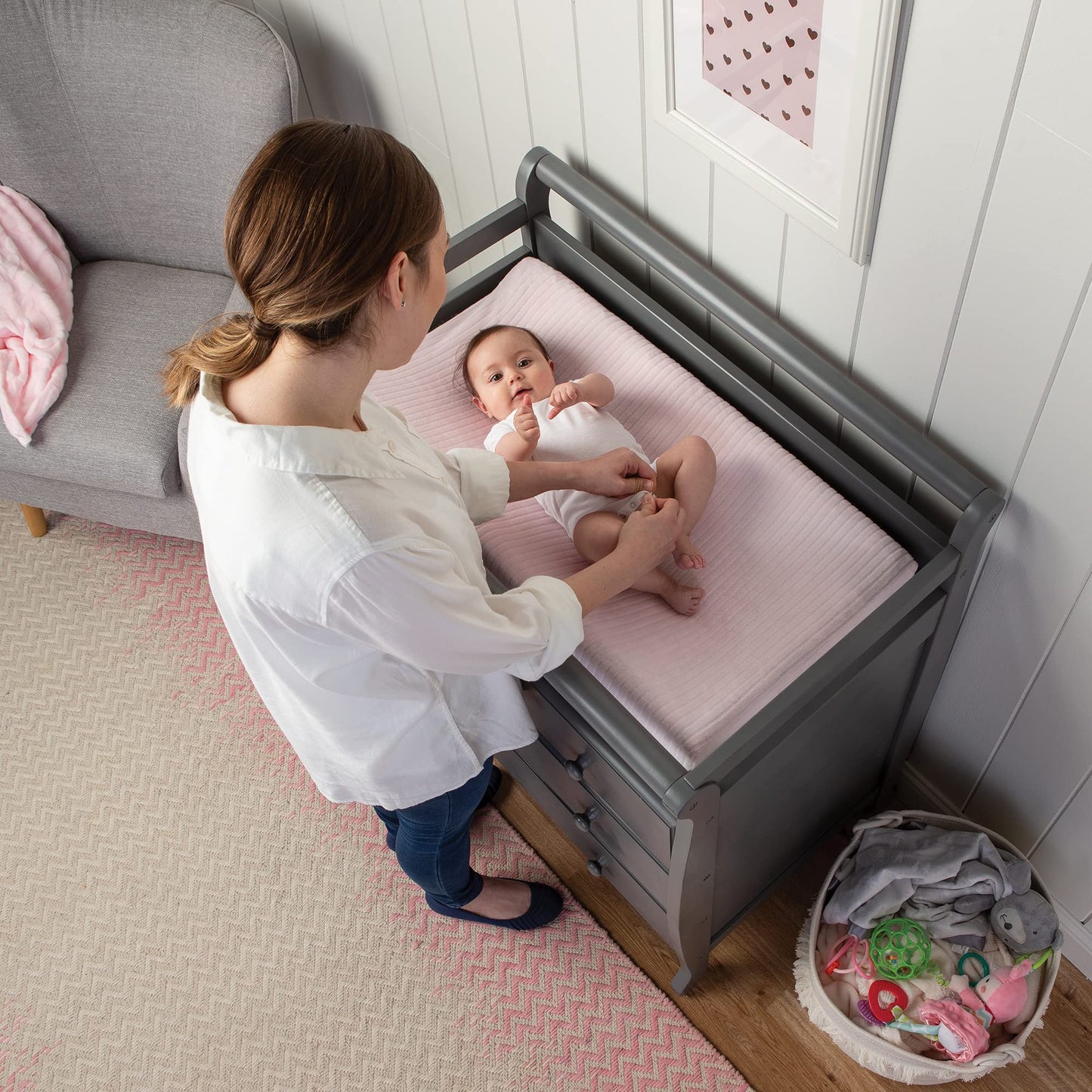 Boppy Changing Pad Cover, Pink Ribbed Minky