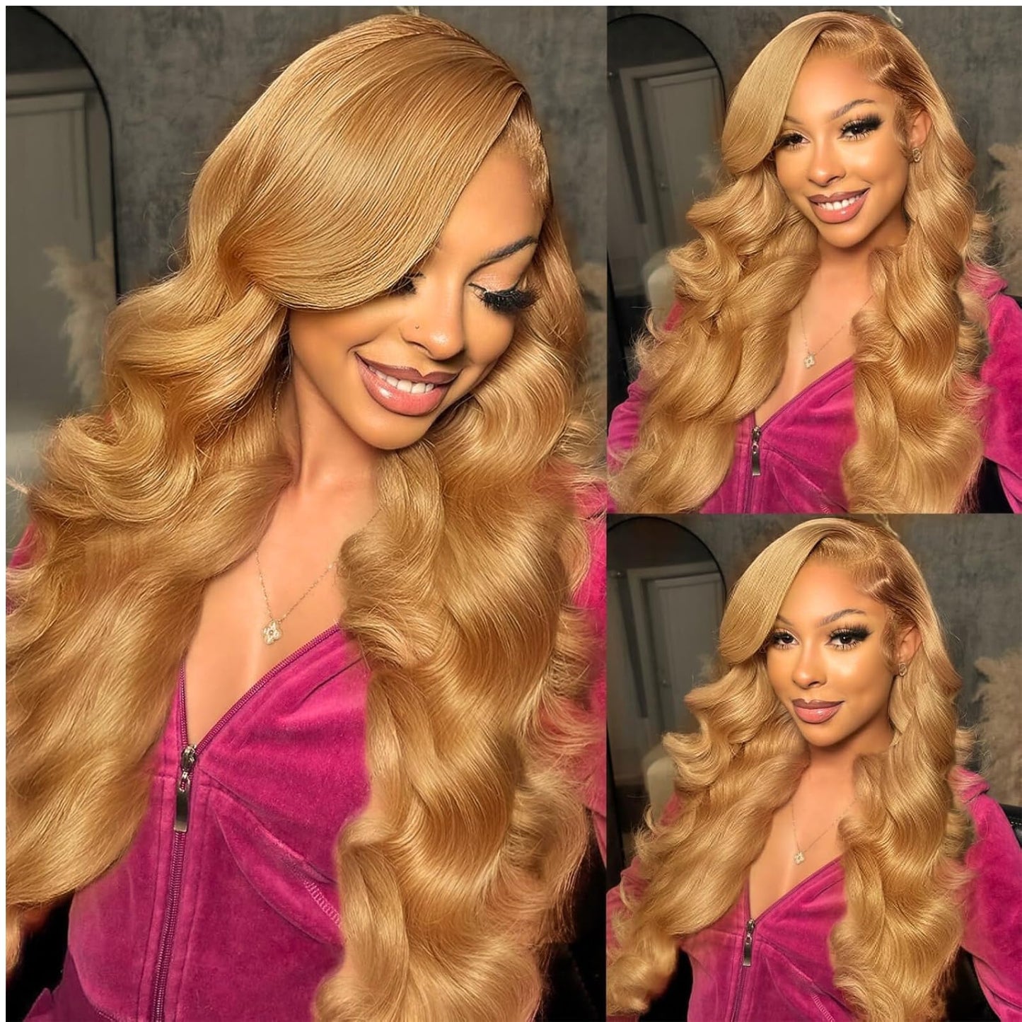 ALHER Honey Blonde 4x4 Closure Human Hair Body Wave, Color #27 Sun-kissed Vibe Golden Blonde Wavy Free Part Melt 4x4 HD Closure, 12A 100% Virgin Remy Real Human Hair Pre Plucked With Baby Hair 10 Inch