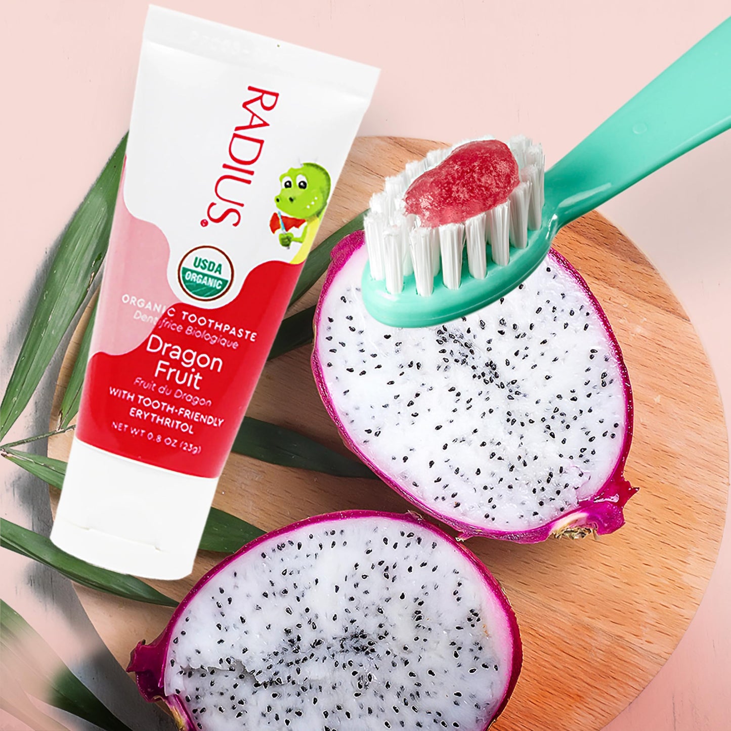 RADIUS USDA Organic Kids Toothpaste 3oz Non Toxic Chemical-Free Gluten-Free Designed to Improve Gum Health for Children's 6 Months and Up - Dragon Fruit - Pack of 1