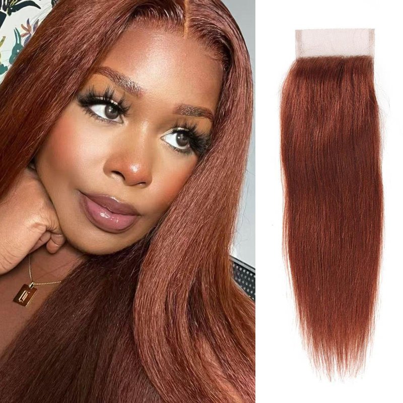ijoy Reddish Brown 4x4 Lace Closure 8 Inch Straight Breathable Lace Closure Human Hair for Woman 100% Brazilian Virgin Straight Human Hair Closure Pre Plucked with Baby Hair