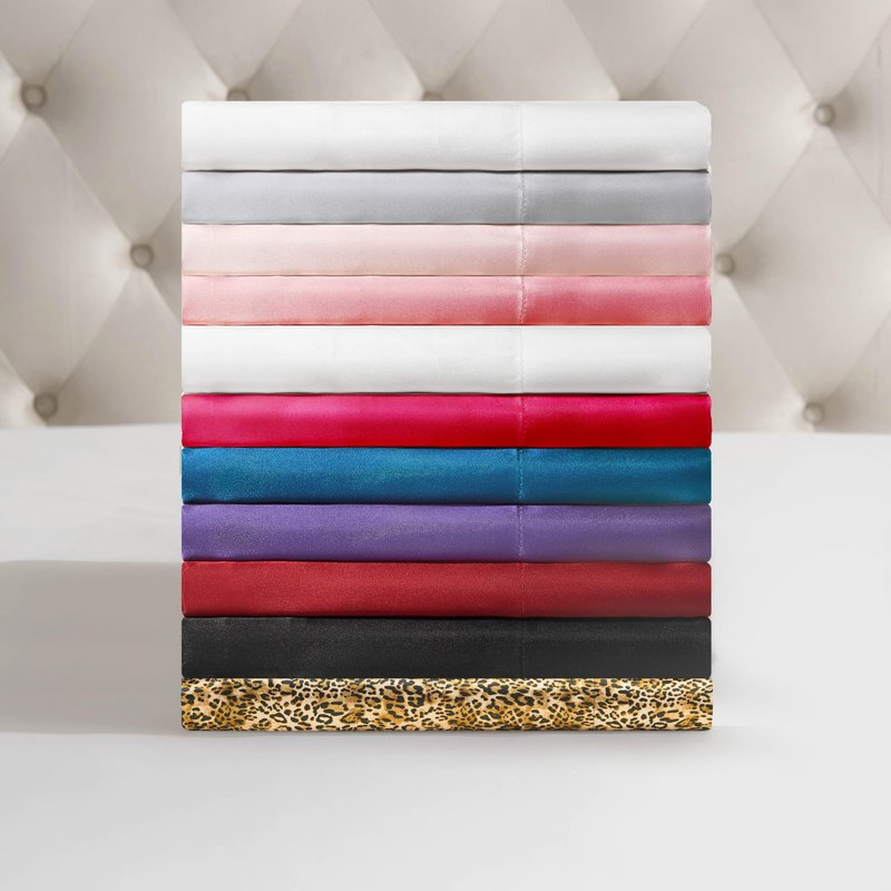 Juicy Couture Queen Size Satin Bed Sheet Set, Deep Pocket Silky Queen Sheet Set with 1 Fitted Sheet, 1 Flat Sheet, 2 Pillowcases, Wrinkle Resistant and Anti Pilling Bed Sheets - Monica Leopard