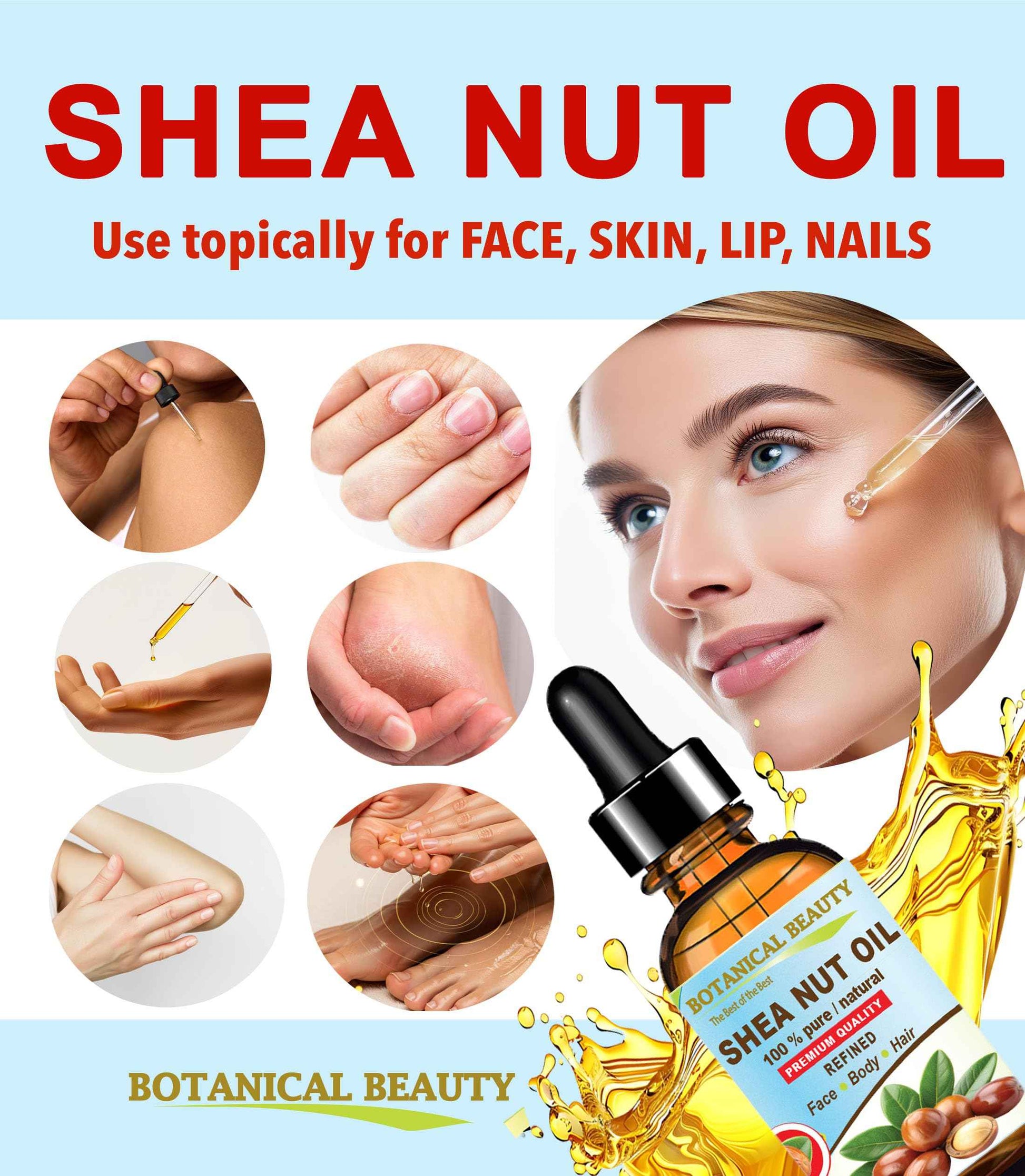 Botanical Beauty SHEA NUT OIL 100% Pure Natural Undiluted Refined Cold Pressed Carrier Oil for Face, Skin, Hair, Lip, Nails. (Karite) Nut Oil. Rich in Vitamin E, Vitamin A (4 Fl Oz)