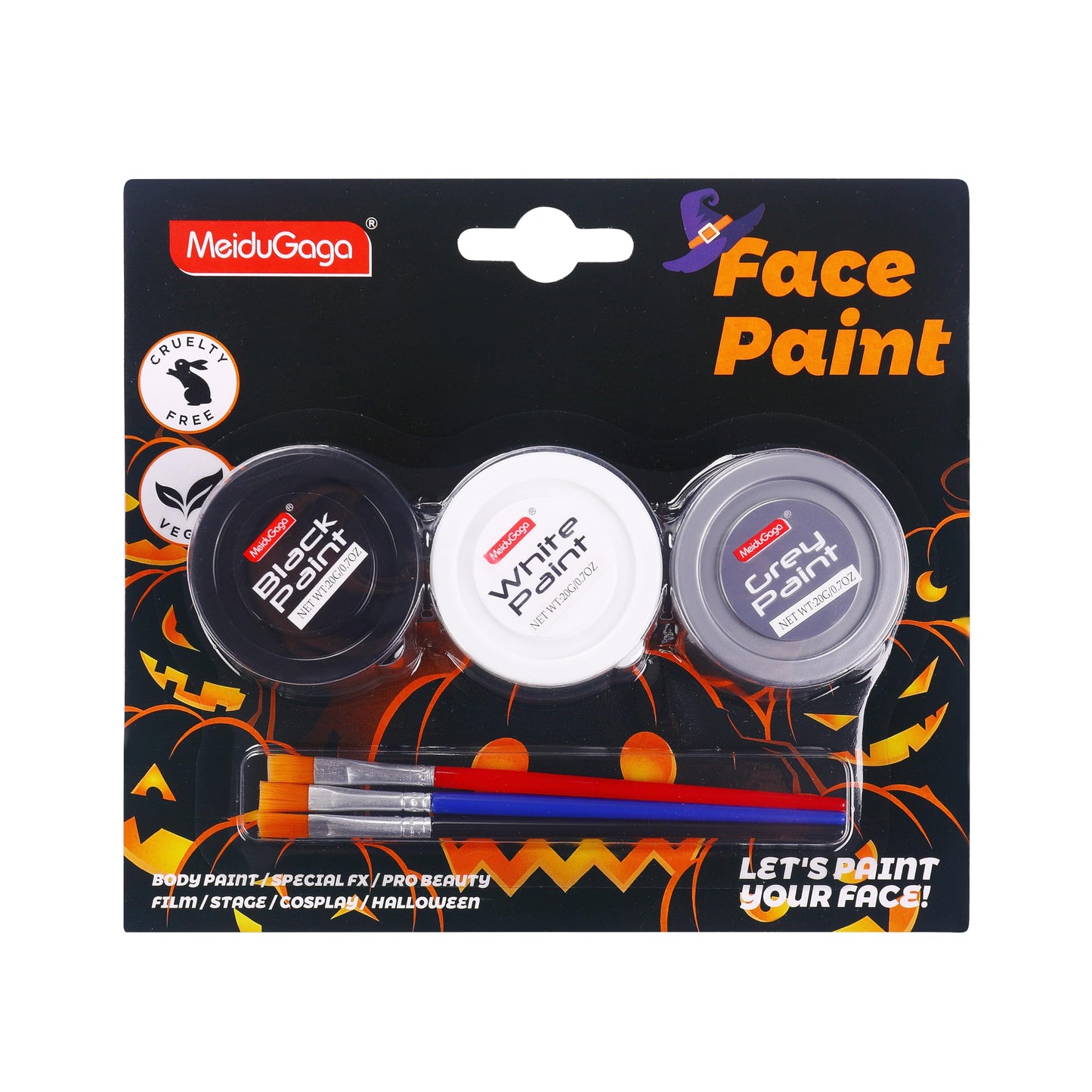 MeiduGaga White and Black Face Paint, Silver Face Paint Palette, Non-Toxic, Water-Based Body Paint for Halloween, Party, Cosplay