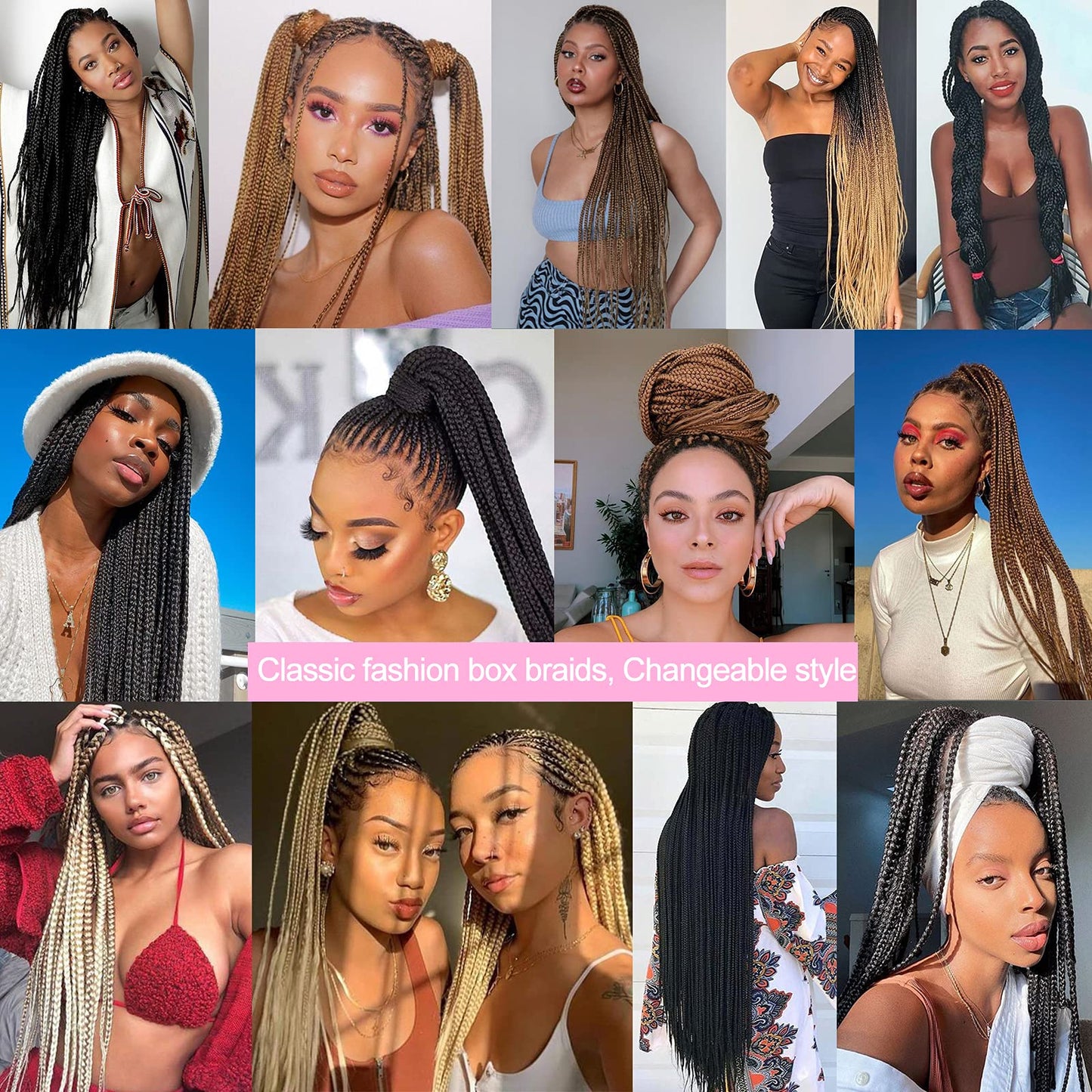 Unionbeauty 30 Inch 8 Packs Box Braids Crochet Hair Natural Black Pre-looped Medium Knotless Goddess Box Braids Synthetic Braiding Hair Extension for Woman 144 Strands 1B#