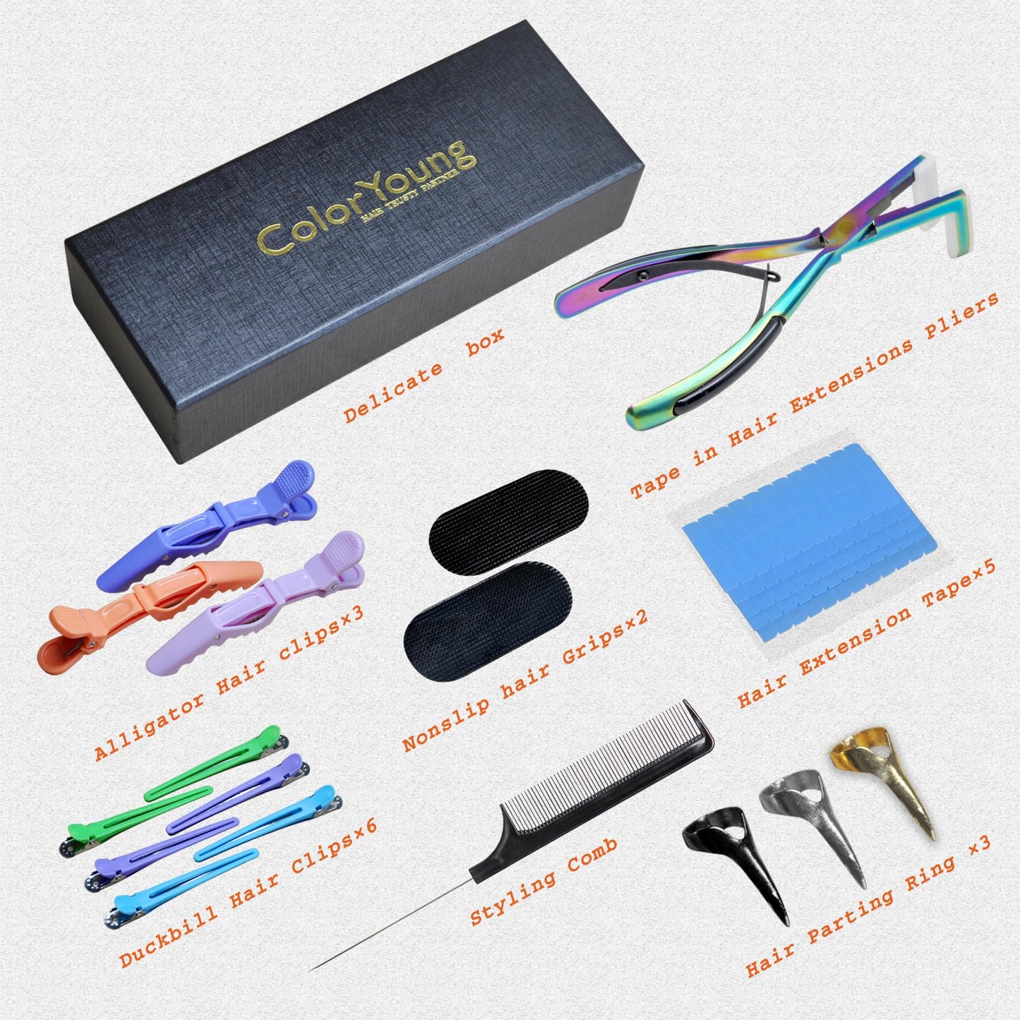 ColorYoung Tape in Hair Extension Pliers Tool Kit Professional Flat Surface Sealing Tool For Tape in Hair Extension Human Hair(Rainbow)