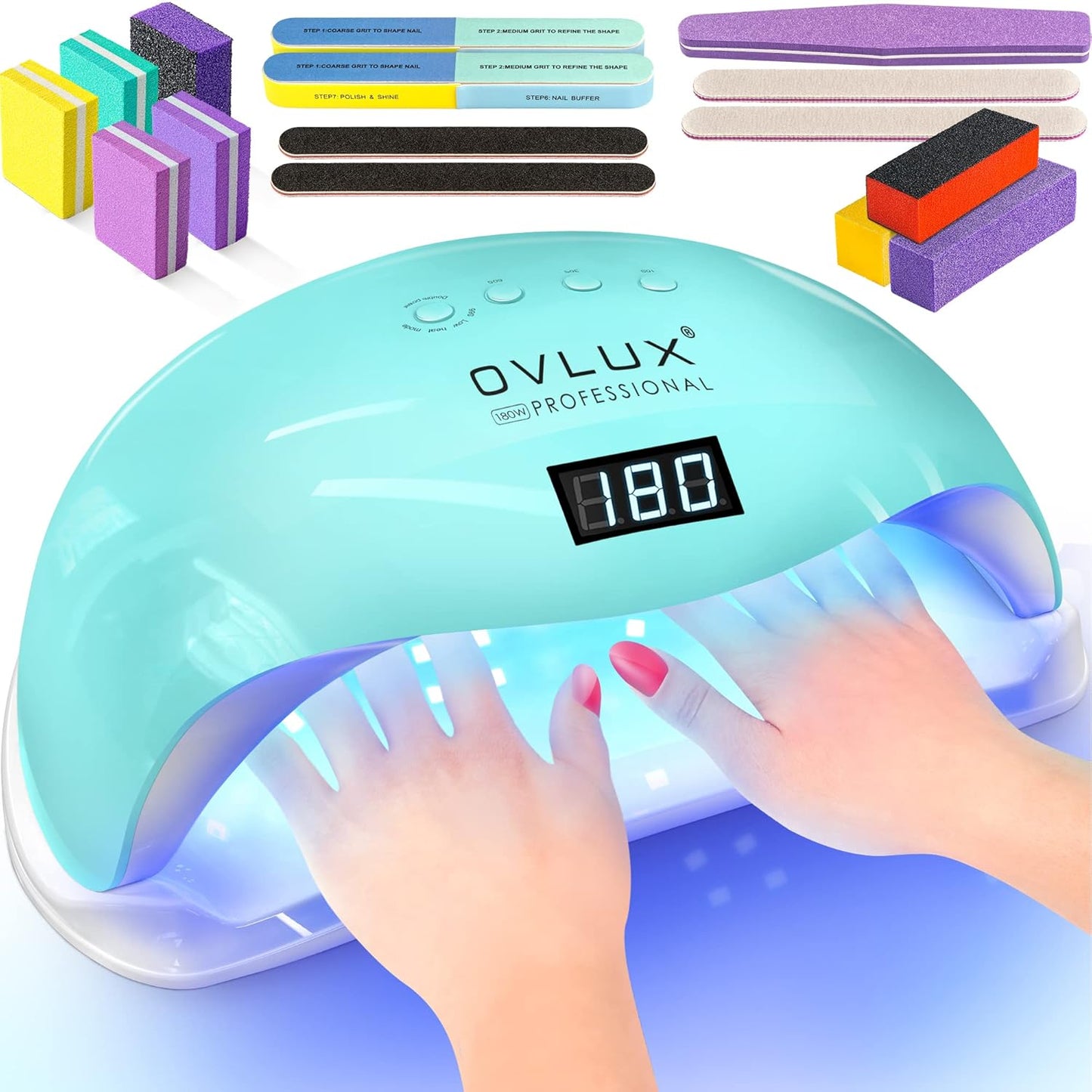 OVLUX 180W UV LED Nail Lamp - Fast Gel Polish Dryer with Auto Sensor & LCD Display | Tiffany Color