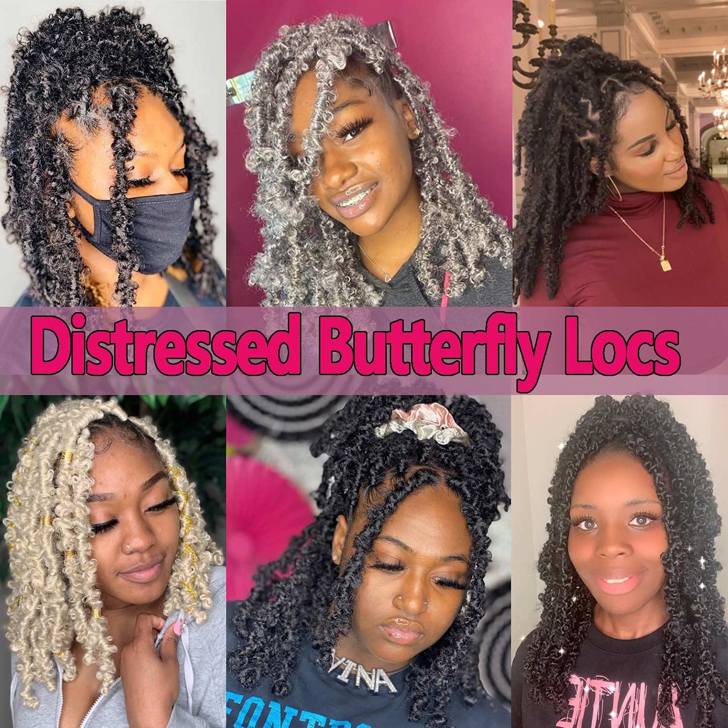 Beverlee Butterfly Short Bob Faux Locs Crochet Braids Pre-twisted Soft Locs Hair for Women #1B