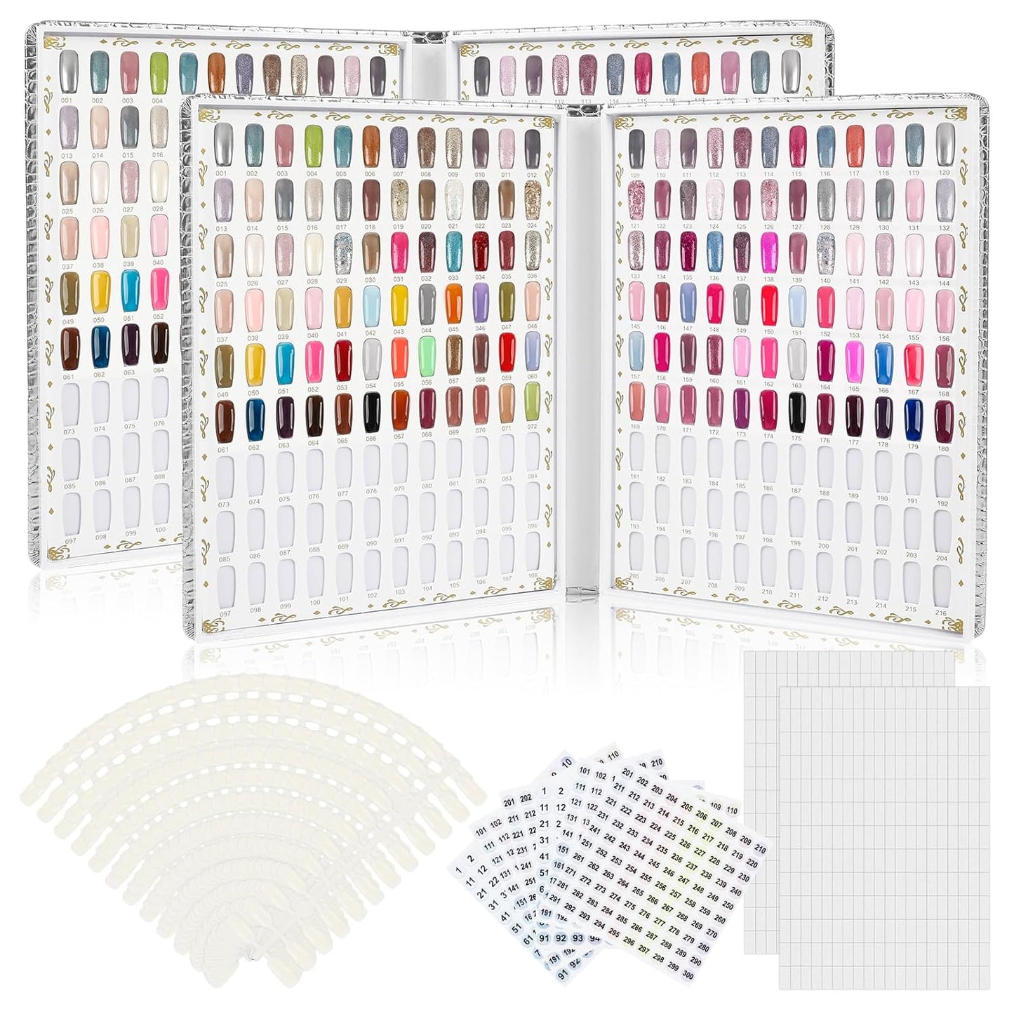 Nail Display Chart - 216 Colors Gel Polish Organizer with 240 False Nail Tips | Silver, 2 Pack