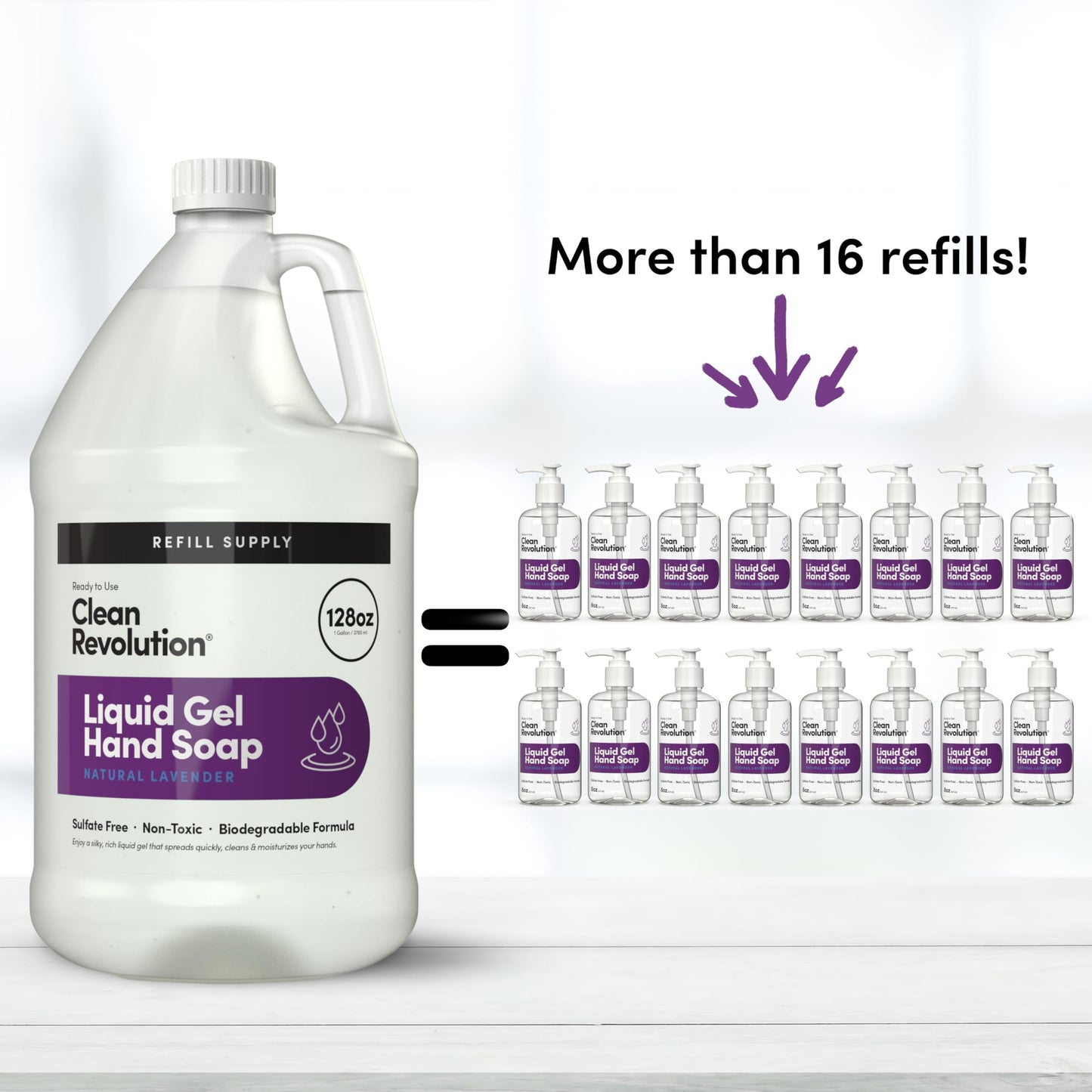 Clean Revolution Liquid Gel Hand Soap, Silky Rich Liquid, Quick Lather, Fast Rinsing, Contains Real Essential Oils (Natural Lavender) 128 Fl Oz
