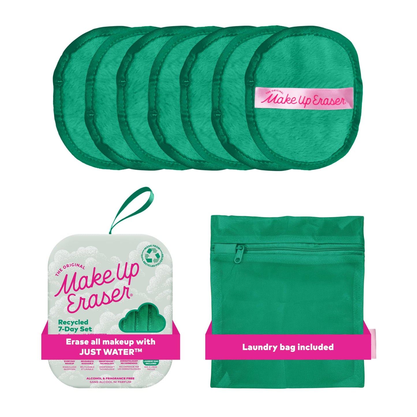 The Original MakeUp Eraser 7-Day Set, Erase All Makeup with Just Water, Including Waterproof Mascara, Eyeliner, Foundation, Lipstick, Sunscreen, and More! Recycled Green, 7 ct.