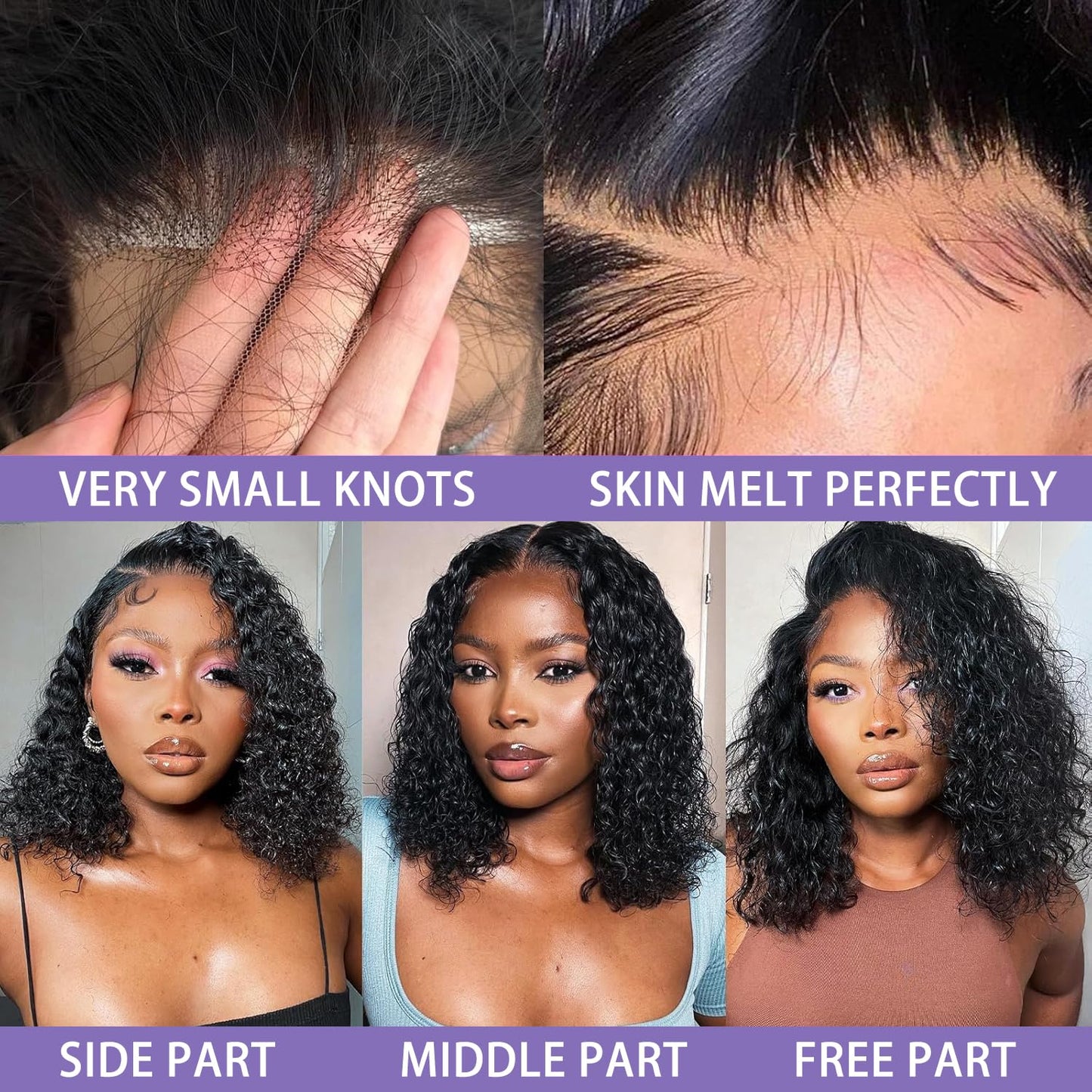 Sungirl Bob Wig Human Hair 13x4 Deep Wave Curly Lace Front Wigs Human Hair For Women Short Bob Wig Pre Plucked with Baby Hair Glueless Hair Curly Wigs Nature Hairline 180% Density 8 Inch