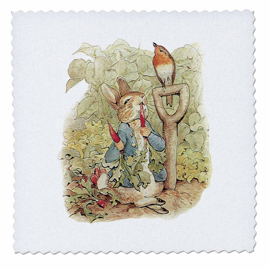3dRose qs_110164_5 Peter Rabbit in The Garden-Vintage Art-Quilt Square, 14 by 14-Inch