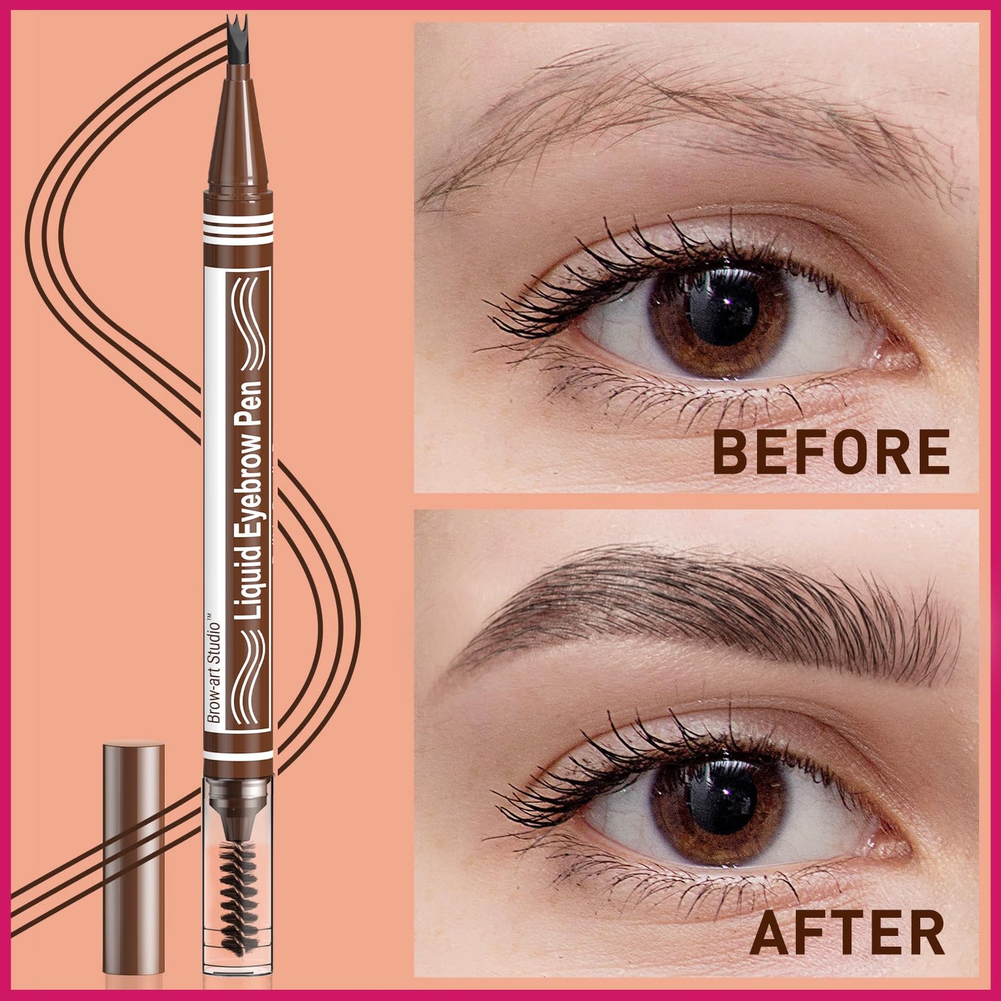 iMethod Microblading Eyebrow Pen - Eyebrow Pencil 2-in-1 Dual-Ended Eye Brow Pencils for Women with 3-Fork-Tip and Spoolie Brush Create Natural Hair-Like Defined Brows, Last All-Day, Dark Brown