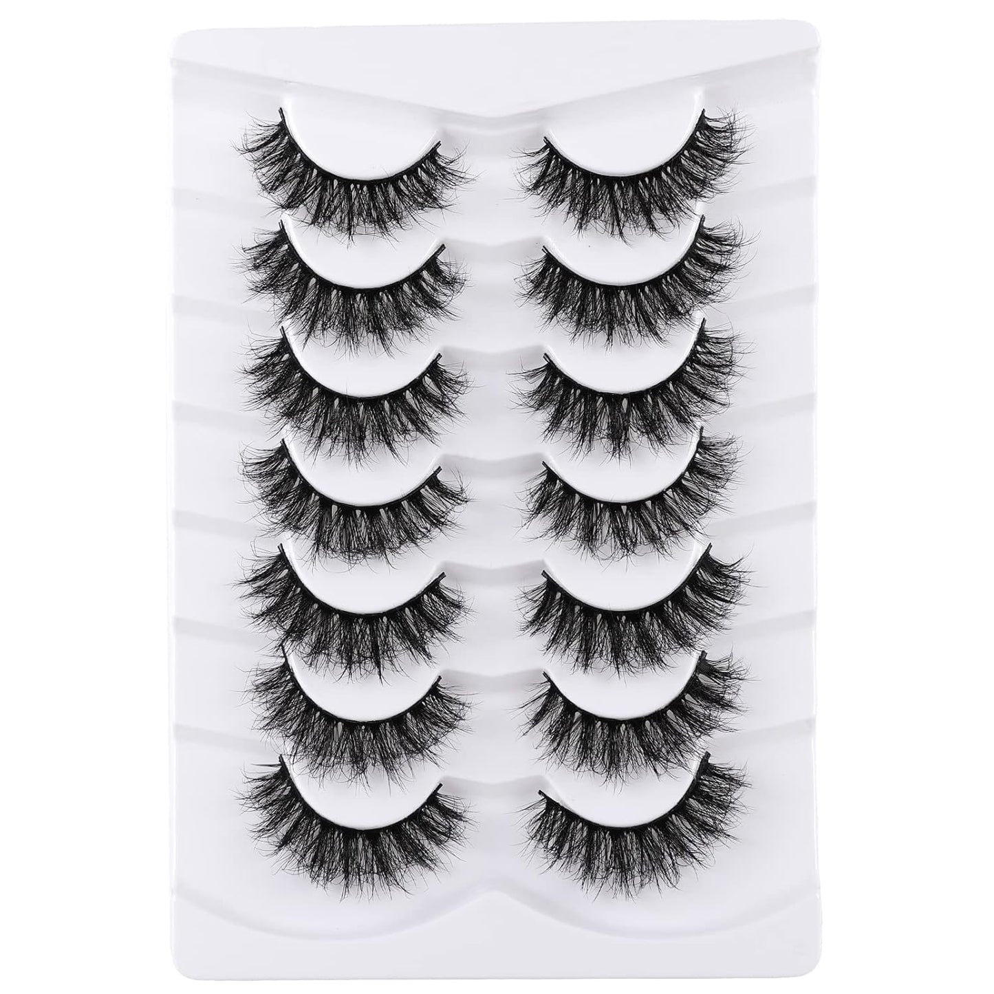 Lashes Eyelashes 8D Fluffy False Eyelashes Wispy Faux Mink Lashes Light Weight Fake Eyelashes Cat Eye Lashes 7 Pairs Pack, Black