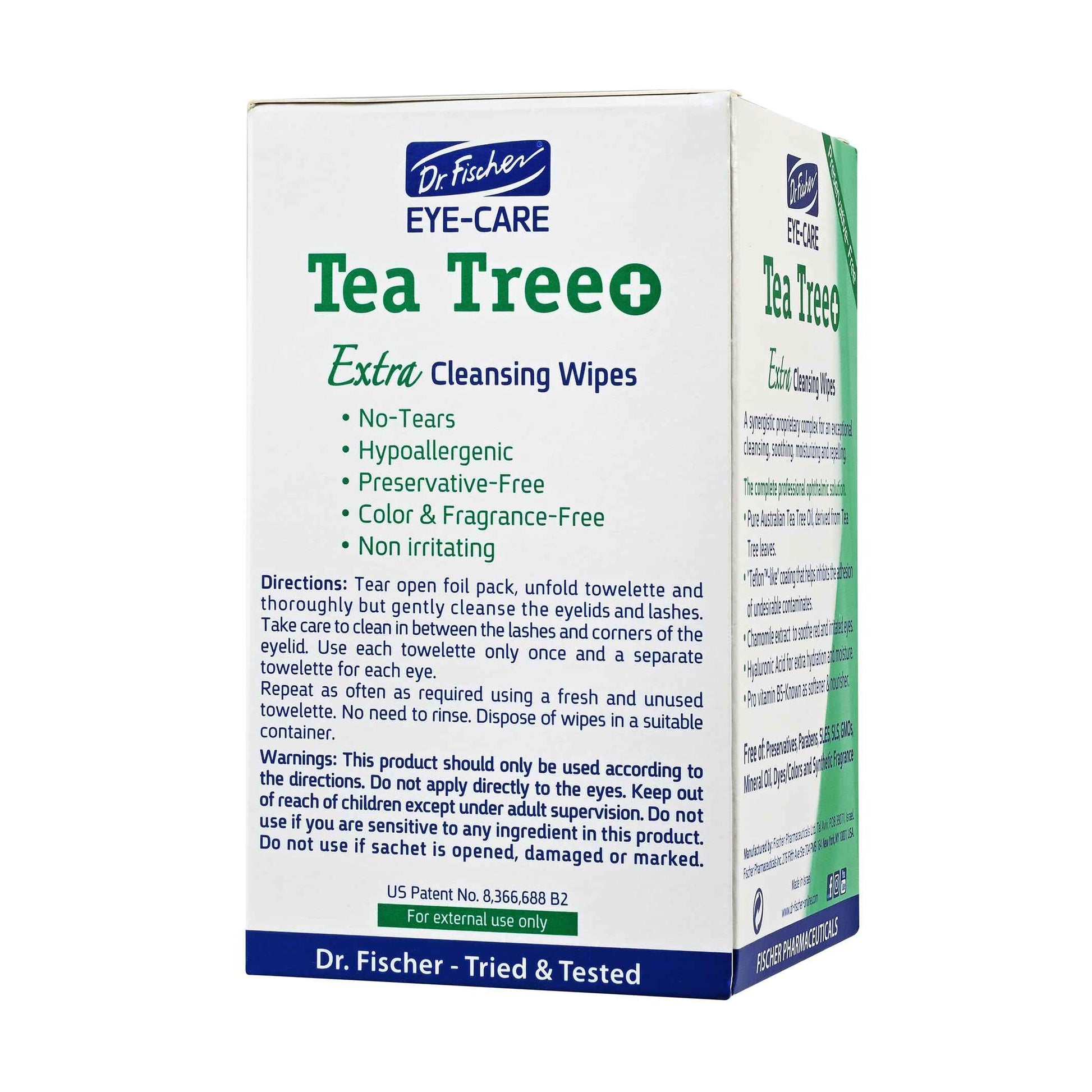 Dr. Fischer Tea Tree Oil Eye Wipes - Eyelid Wipes for Sensitive Eyes with Hyaluronic Acid and Chamomile, Makeup Remover, Daily Cleanser (30 wipes)