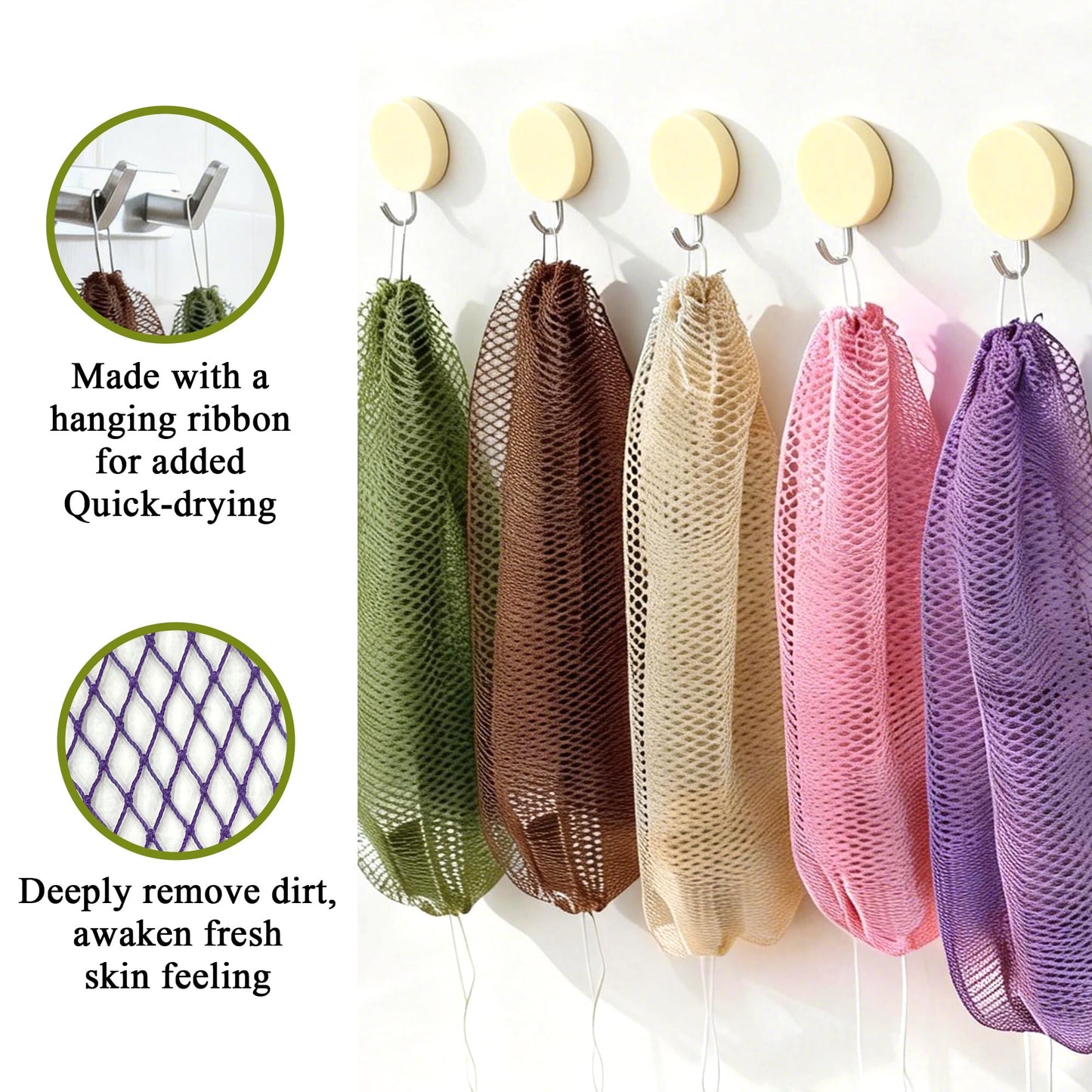 SubSahara Authentic African Net Sponge - 4 Pack Exfoliating Bath & Shower Loofah Sponge for Body & Face, Gentle Scrubber for All Skin Types, Travel, Durable