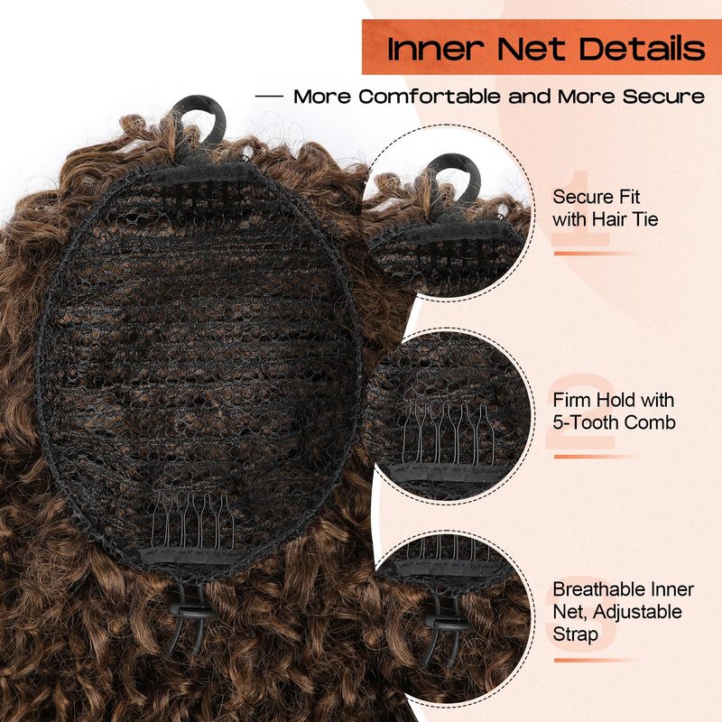SEIKEA Cheer Ponytail Hair Piece, 100% Super Protein Fiber Curly Cheerleader Hairpiece Lightweight Fluffy Natural Soft 18" Ponytail Extension for Cheerleader Competition, Dance Brown