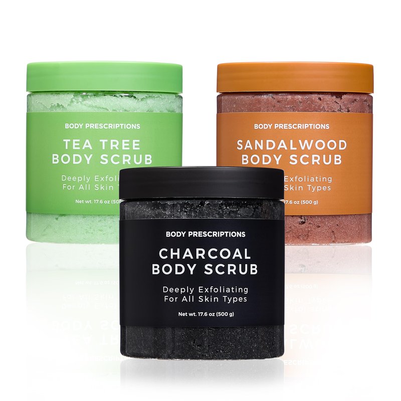 Body Prescription Deep Exfoliating Body Scrub - Cruelty-Free Formula for All Skin Types, 17.64 Ounce (Pack of 3), Tea Tree, Charcoal, Sandalwood