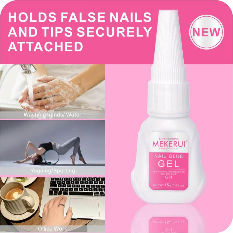 Mekerui Nail Glue & Remover Kit - 30+ Days Long-Lasting Gel, No UV Light Needed, Dropper-Type Quick Removal (G1 & R1 Professional Bundle)