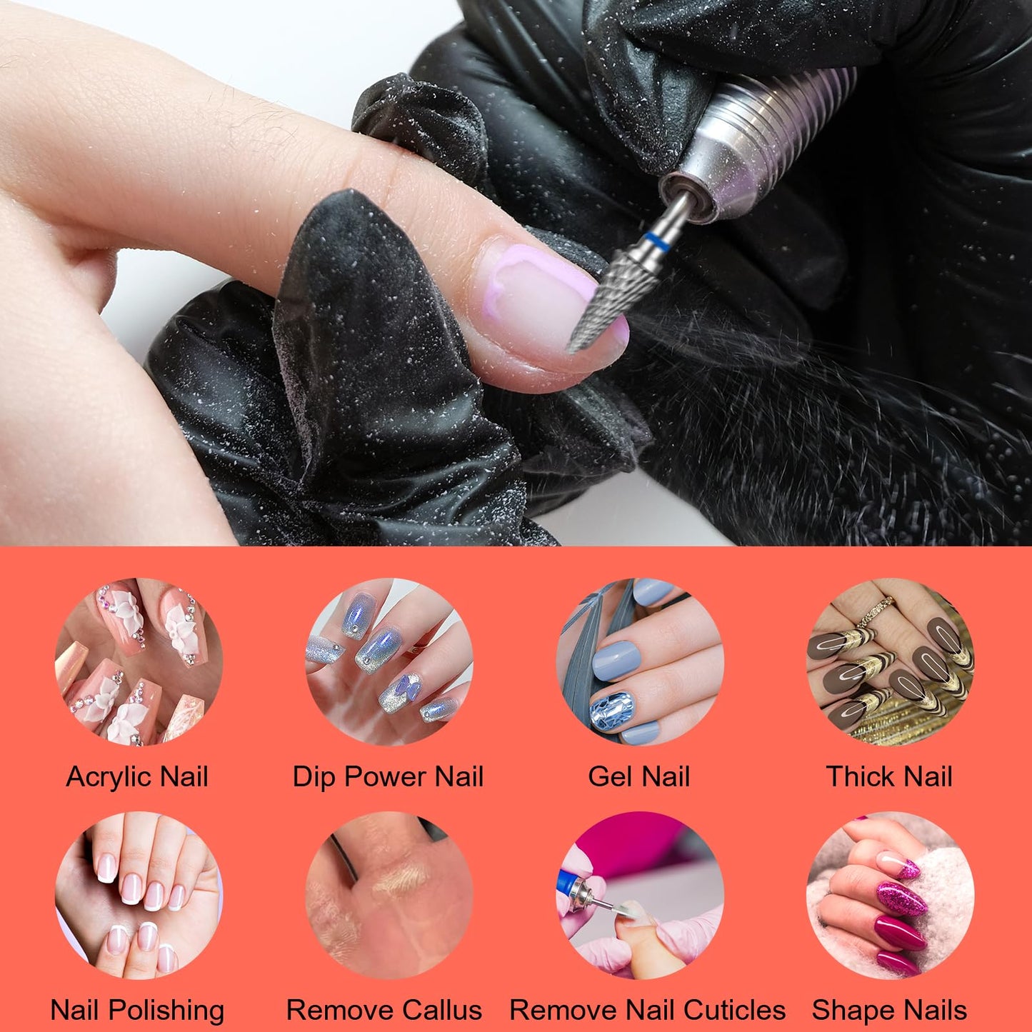 YUXIANLB Nail Drill Bits Set Tungsten Steel Nail Bits 1.77 Inches Diamond Cuticle Electric Nail File 6Pcs Nail Art Tools Sanding Bit Set Carbide Remover Bits For Manicure Pedicure Home Salon DIY Apply