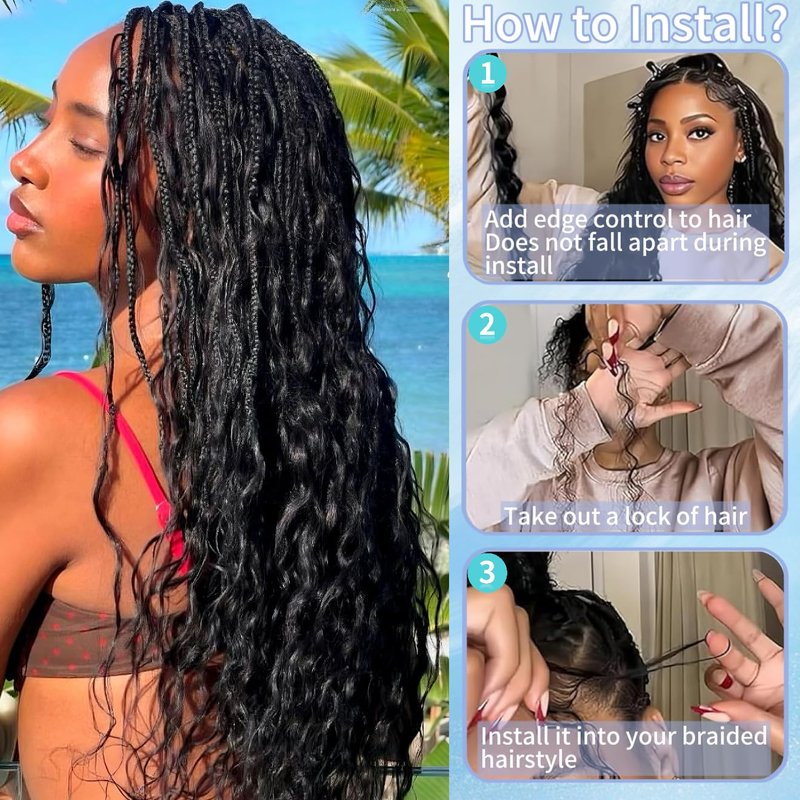 Human Braiding Hair - 16 Inch Water Wave Bulk Braiding Extensions | 100% Human Hair, Curly, Natural Color, 2 Bundles
