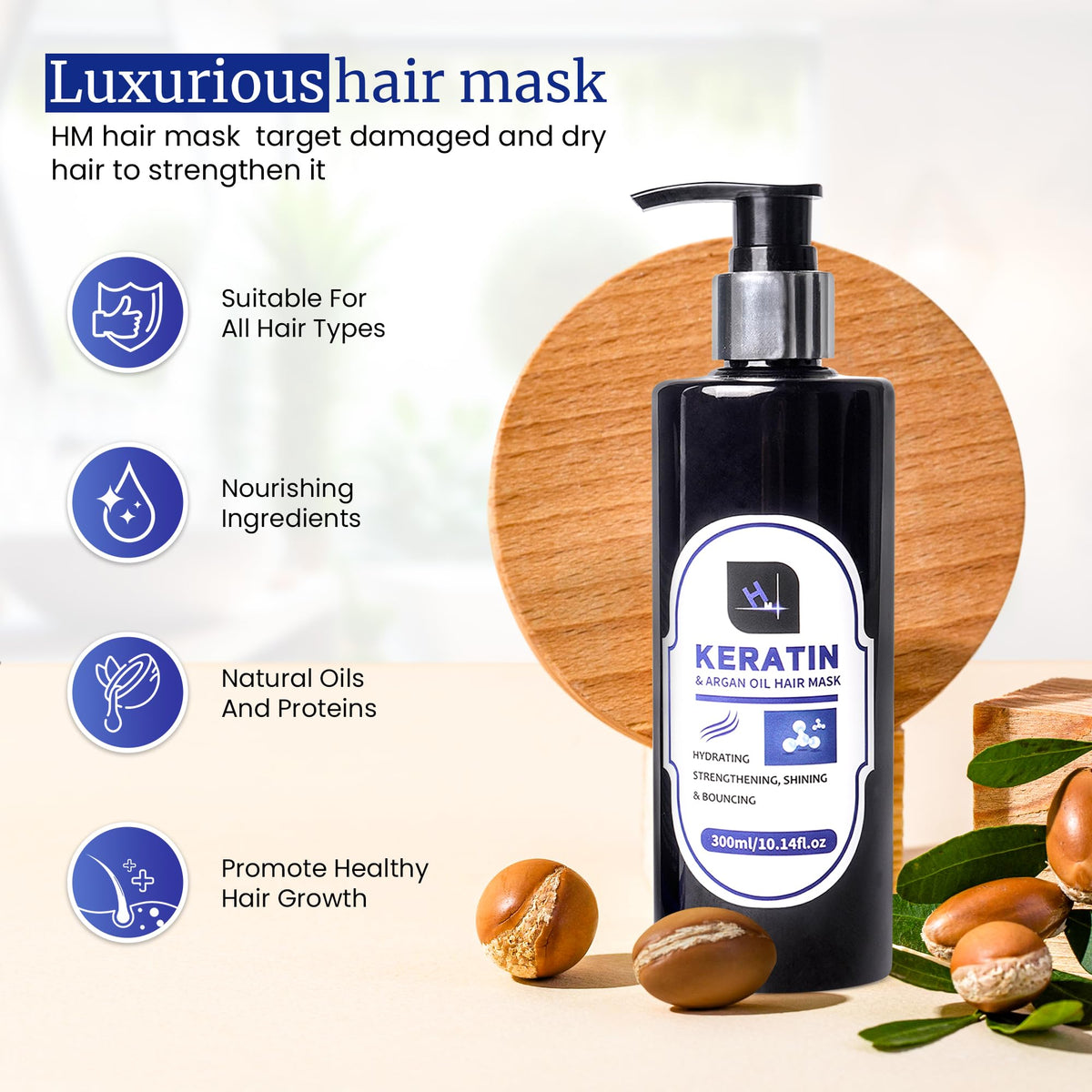 Habeeb Malik HM Keratin And Argan Oil Hair Mask Protein Treatment For All Hair Types 300ml