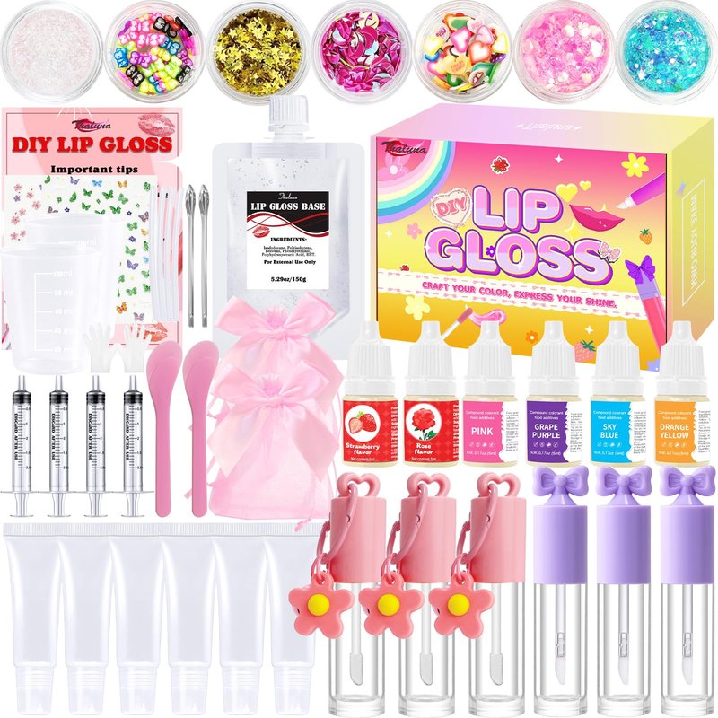 Thaluna Lip Gloss Making Kit, Lip Gloss Set for Women Lip Kit Fun DIY Lipgloss Making Kit, Make Your Own Lip Gloss Kit, Moisturizing Glitter Keychain Birthday Gifts Girls Trendy Stuff
