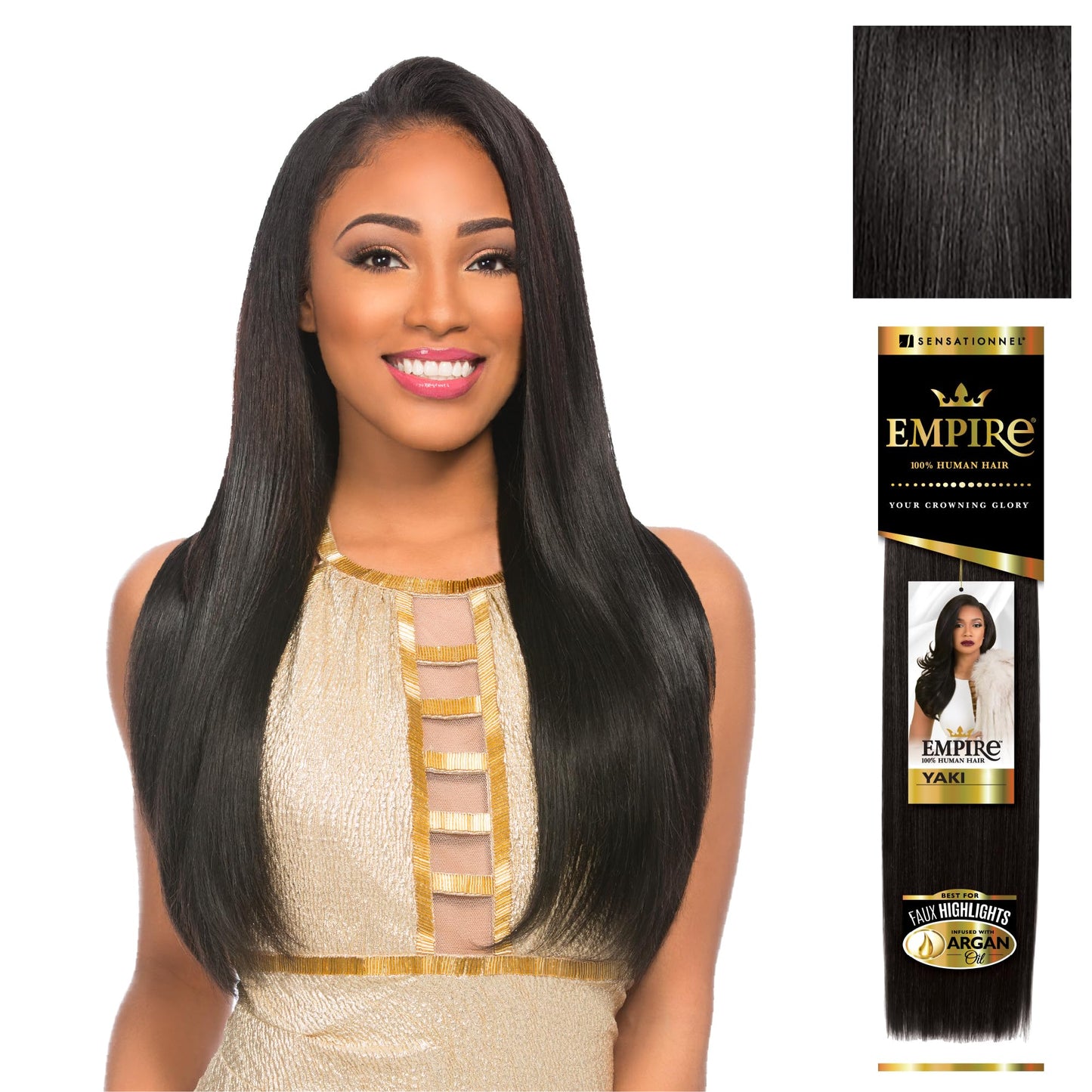 Sensationnel Empire yaki human hair - Tangle Free Weaving for Quick Weave and Sew in Styles for Faux Highlights and Fauxmiddlepart Leave Out - 1 Pack (14 inch, 1B OFFBLACK)