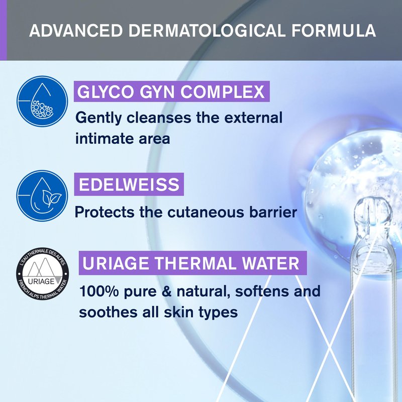 Uriage Gyn-Phy Intimate Wash Refreshing Gel Daily Hygiene For External Itimate Areas, Gently Cleanses & Respects Natural Balance, Foaming Gel, Floral Fragance, Tested Under Gynecological Control