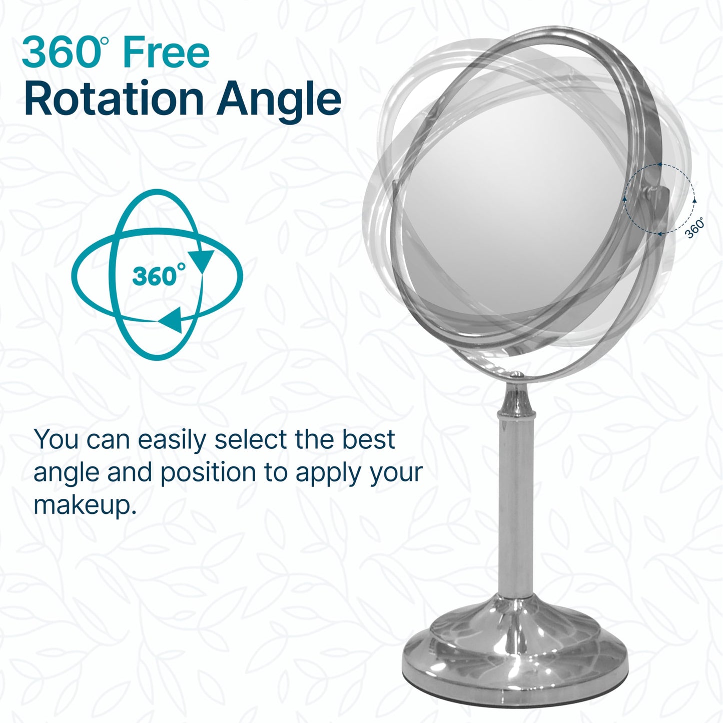 Indecor Home H Halston Stainless Steel Makeup Vanity Mirror 1X, 3X Magnification Round 360 Swivel Mirror for Desk, Bedroom, Bathroom Chrome