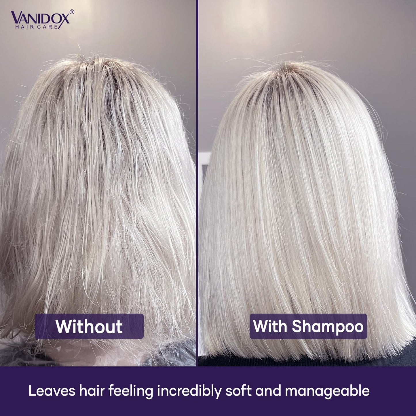 VANIDOX Sulfate Free Brass Toning Purple Shampoo and Conditioner Set for Grey and Silver Hair, Moisturizing & Color-Safe, Enhances Shine & Brightness, Made in USA (16 fl oz each)