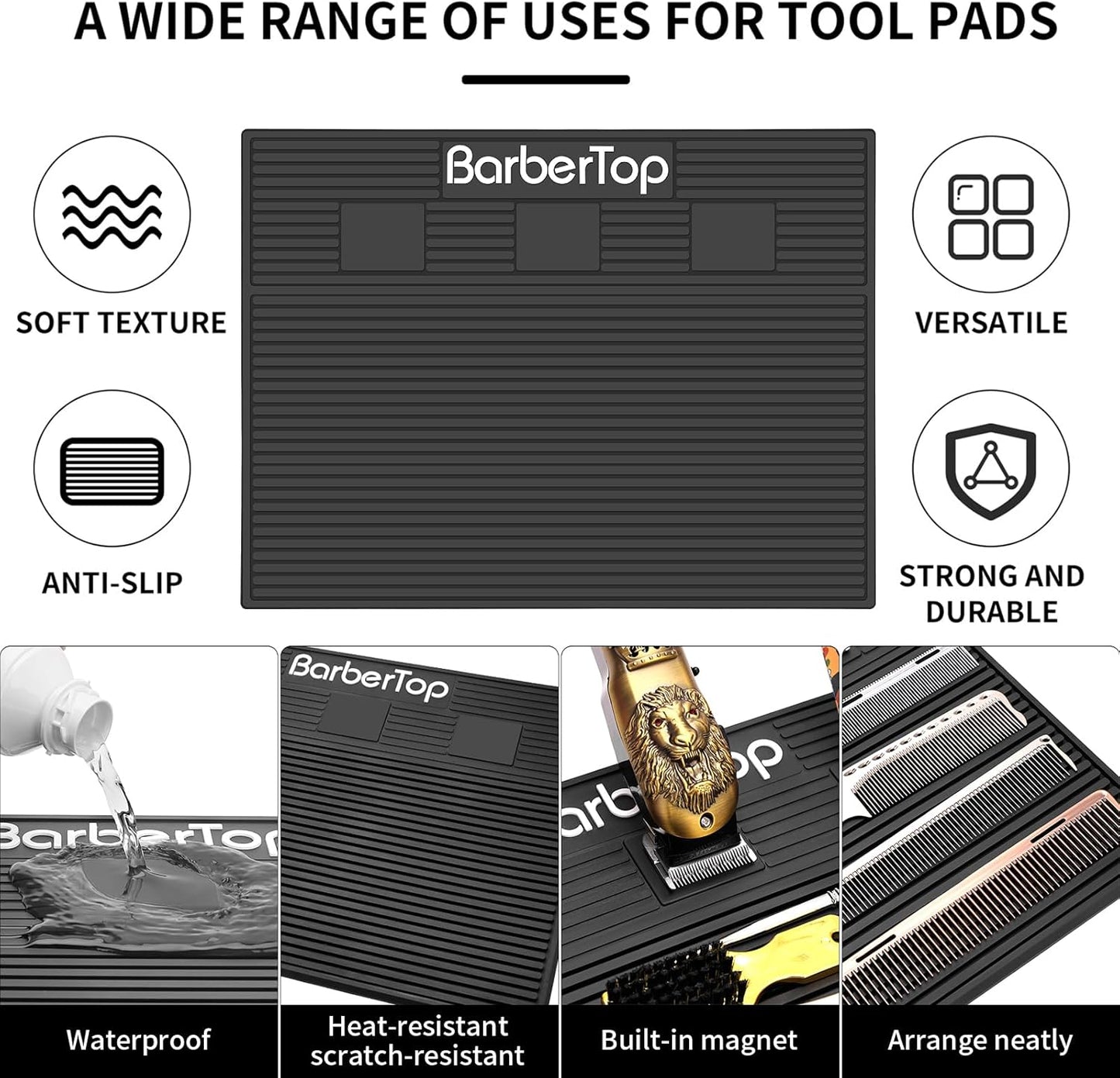 Magnetic Barber Organizer Mat - Anti-Slip Tool Holder with 3 Slots | Ideal for Barbershop & Salon Use