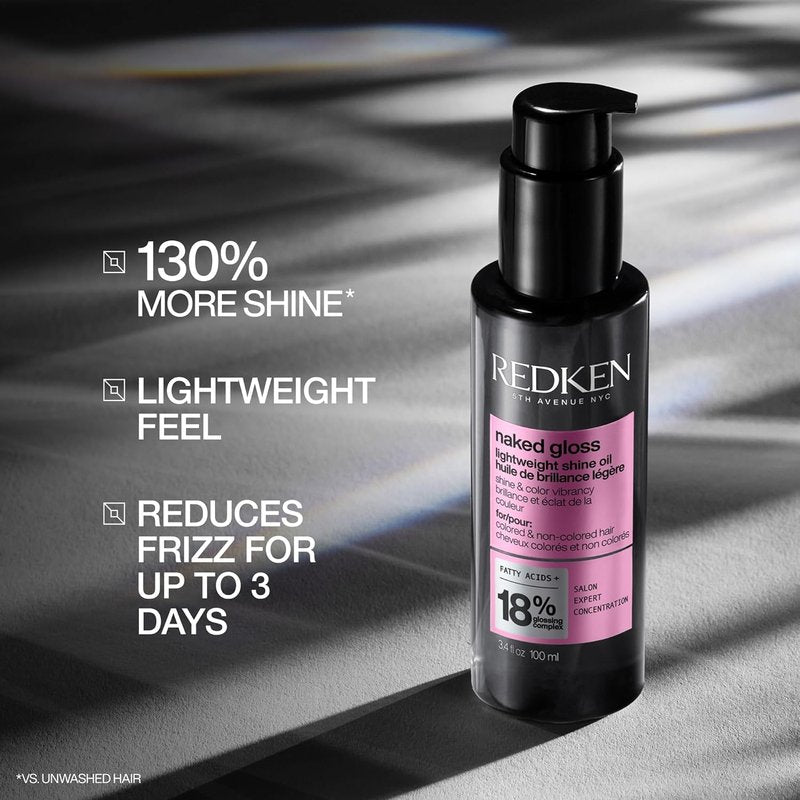 Redken Naked Gloss Shine Hair Oil - Lightweight Frizz Control & Color Vibrancy | Omega-9 Infused for Dull Hair