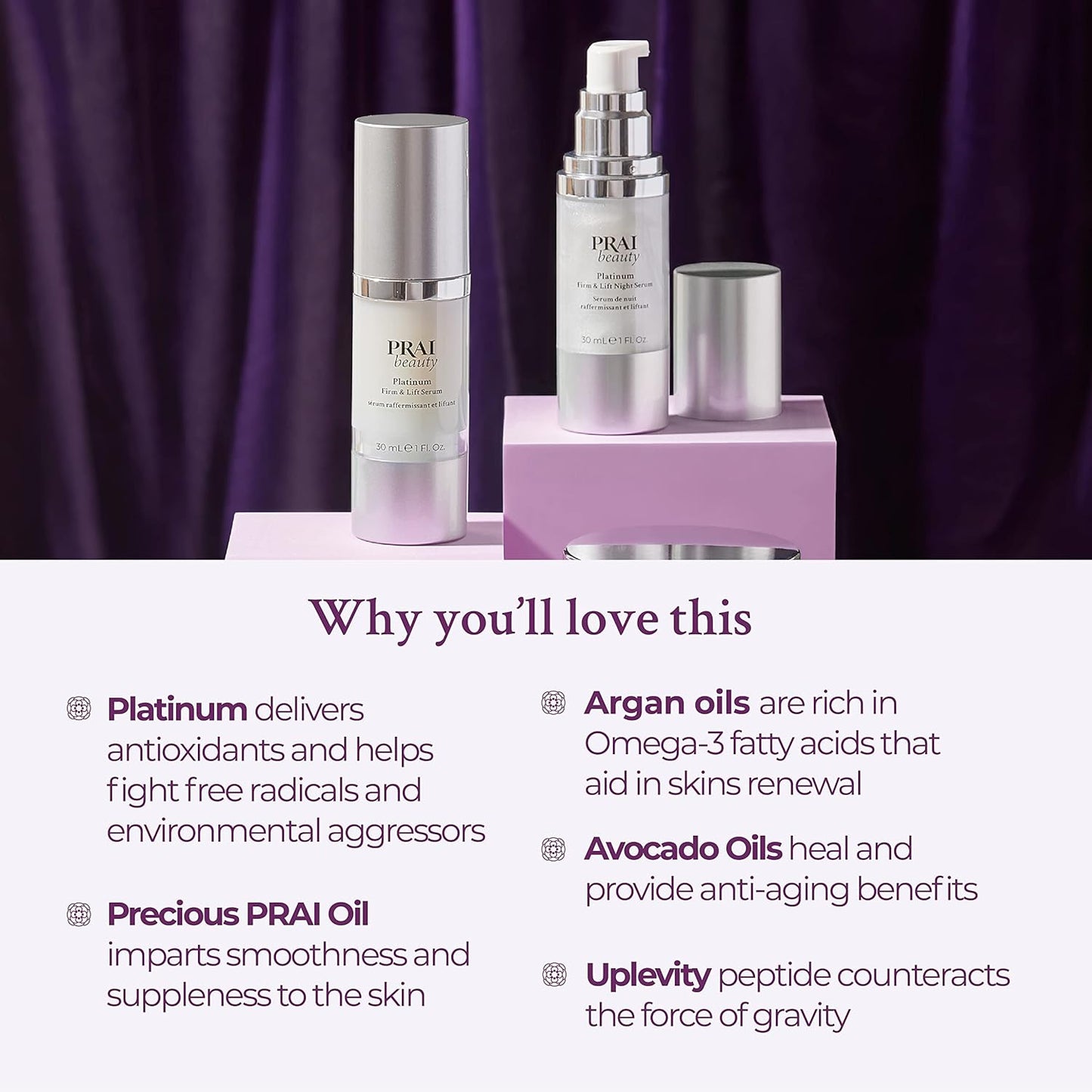 Platinum Firm & Lift Night Serum - Anti-Aging Face Serum for Instant Lift | Vegan & Cruelty-Free, 1 Fl Oz