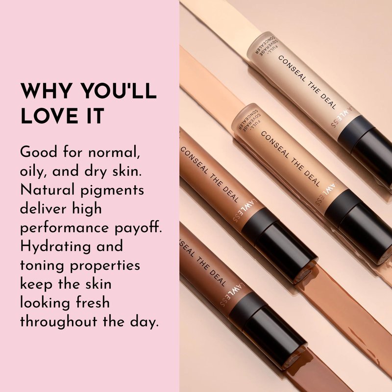 Lawless Conseal The Deal Lightweight Longwear Everyday Concealer - Shell - with Antioxidants and Caffeine to Reduce Dark Circles and Puffiness. Long-Wearing and Self-Setting, Silicone-Free - 5 ml.